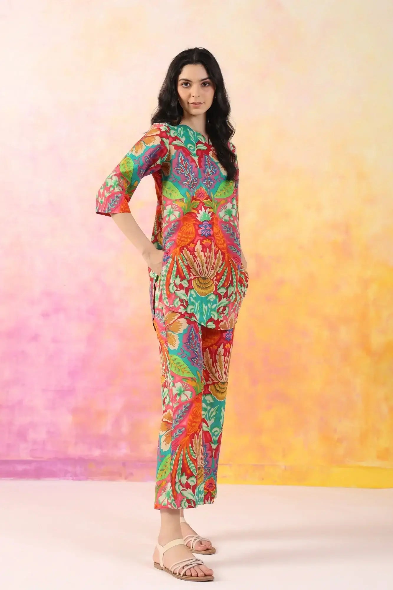 Sunset Splendor Palazzo Cotton Loungewear Set