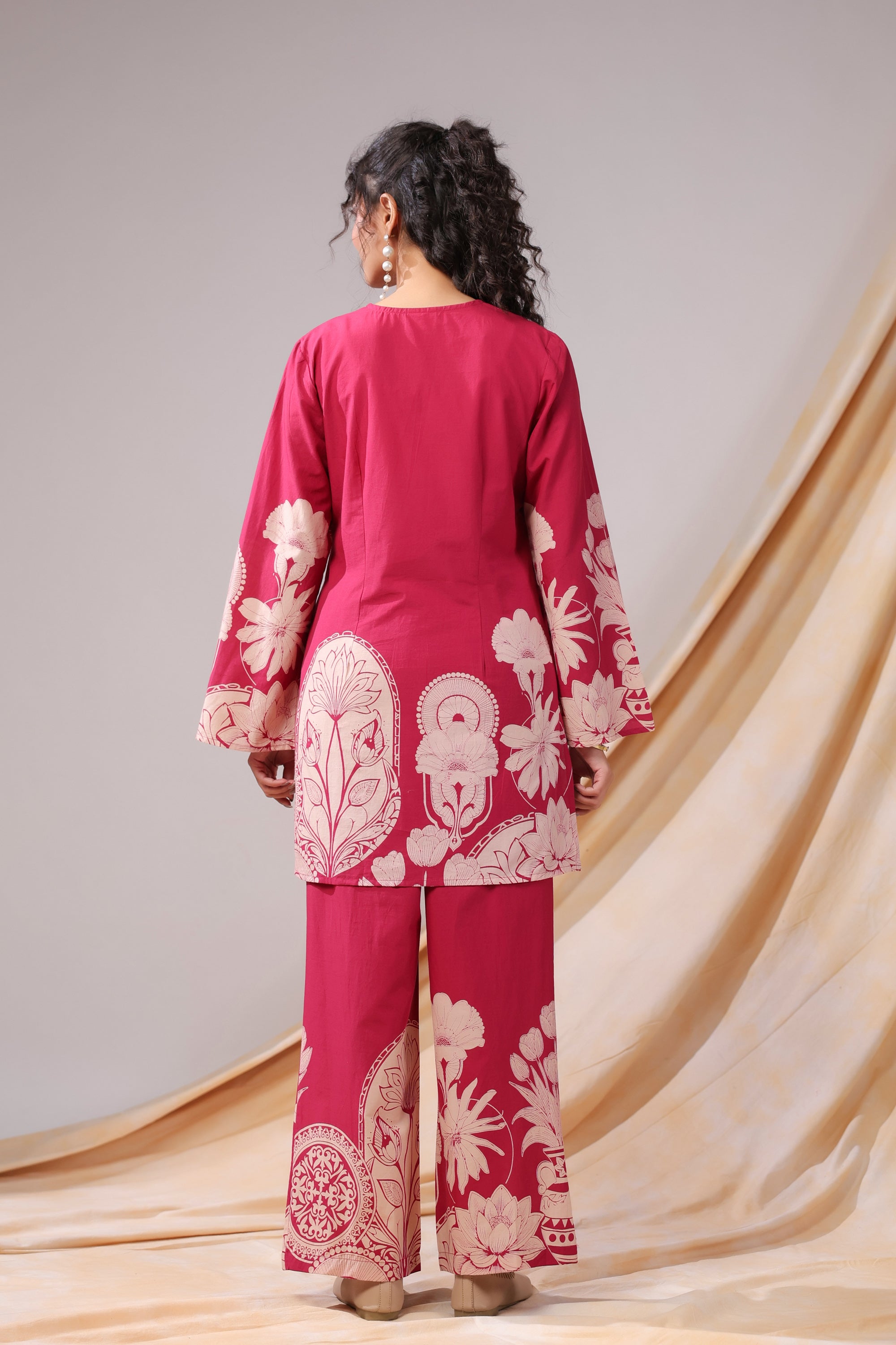 Pink Floral & Geometric Motifs Printed Cotton Co-ord Set