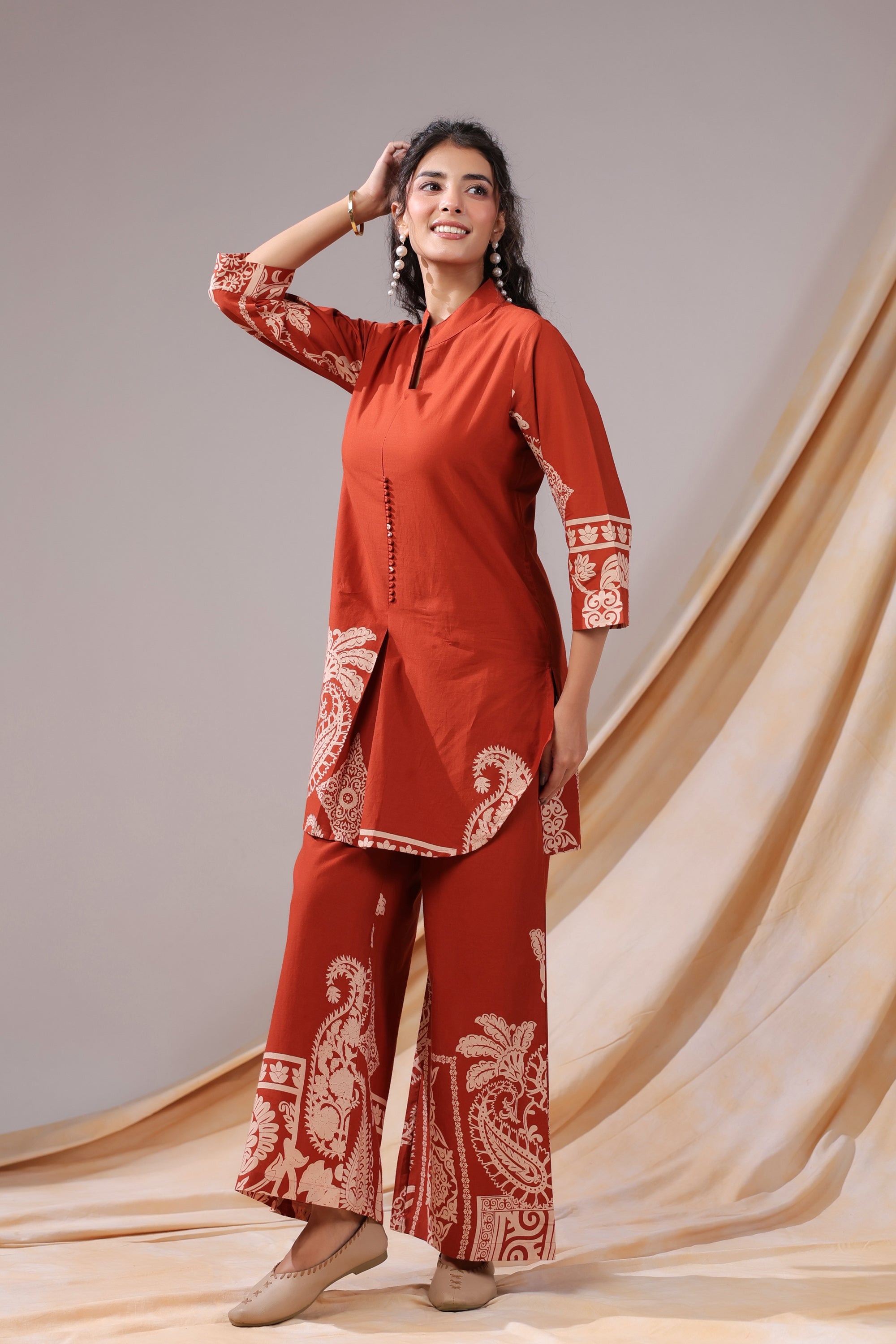 Rust Paisley Printed Cotton Co-ord Set