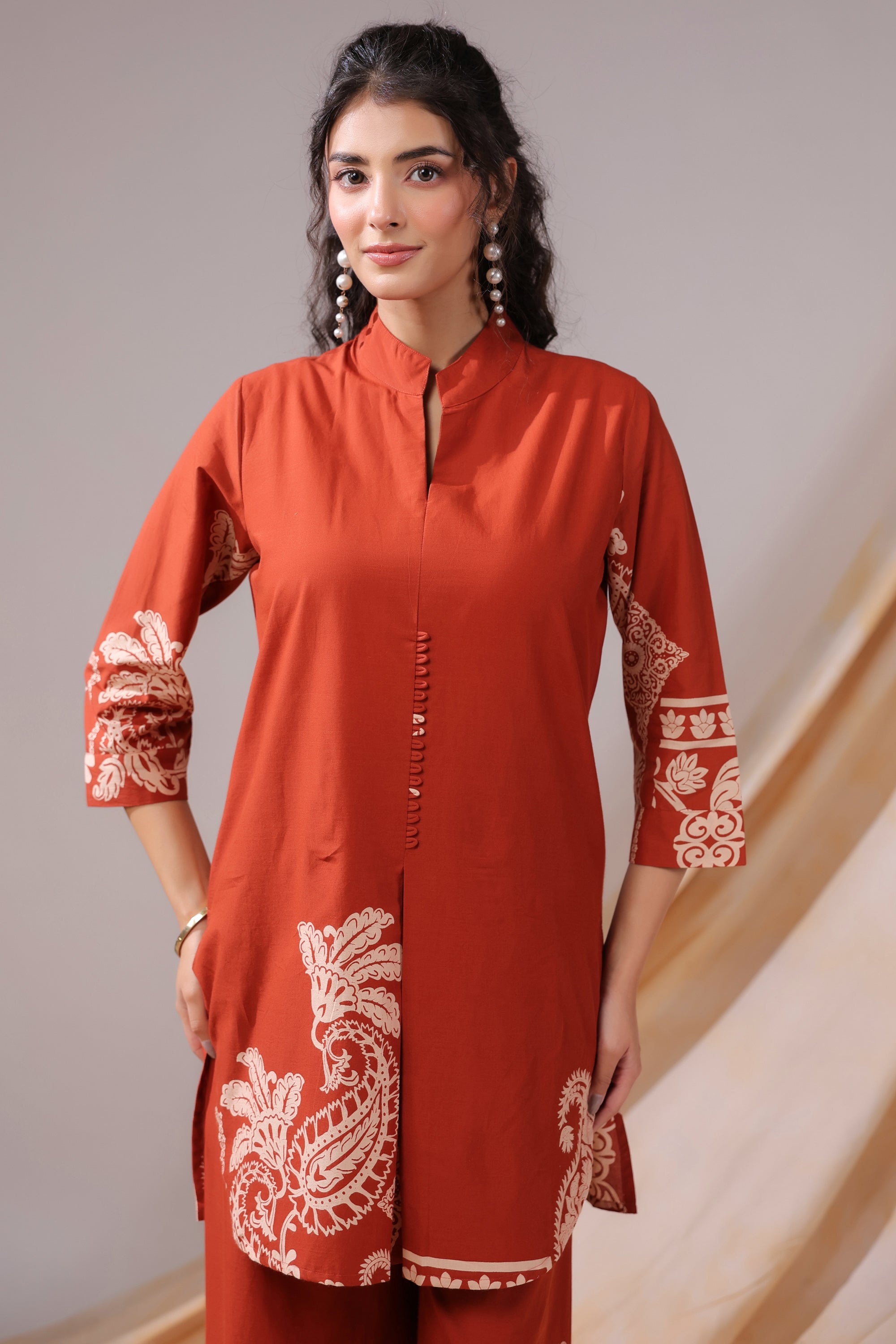 Rust Paisley Printed Cotton Co-ord Set