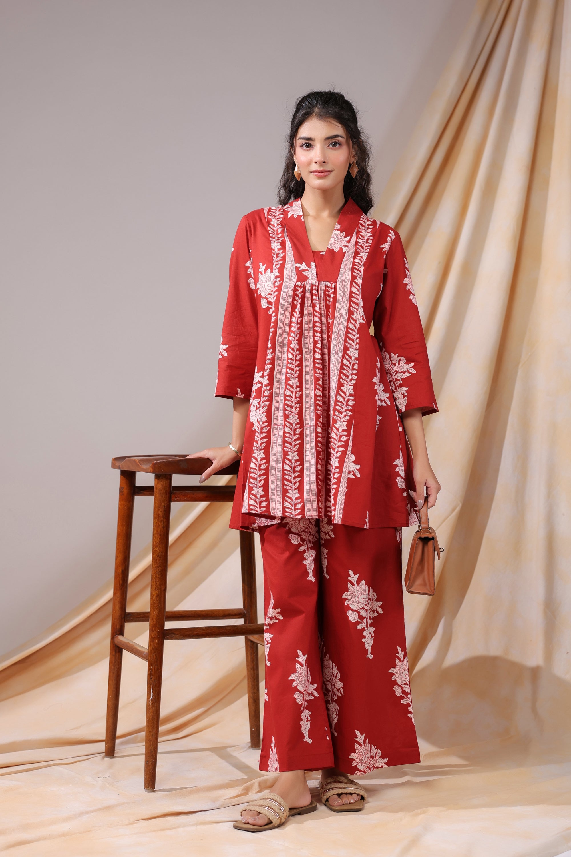 Crimson Vine Printed Cotton Co-ord Set