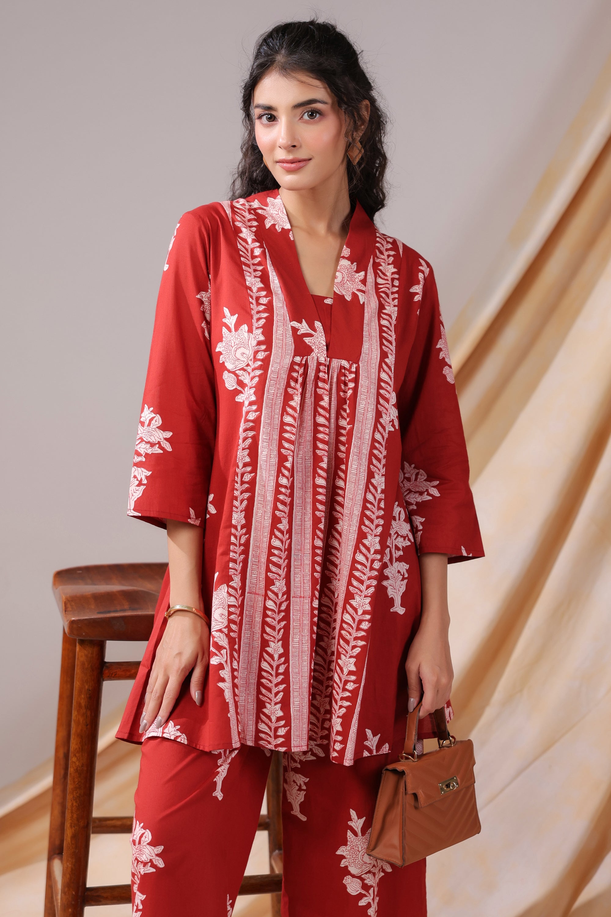 Crimson Vine Printed Cotton Co-ord Set