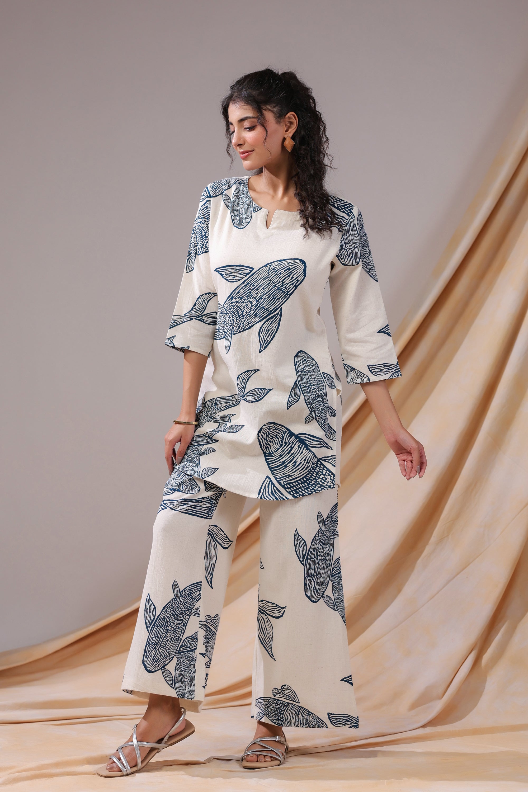 Ivory Koi Cotton Flex Co-ord Set