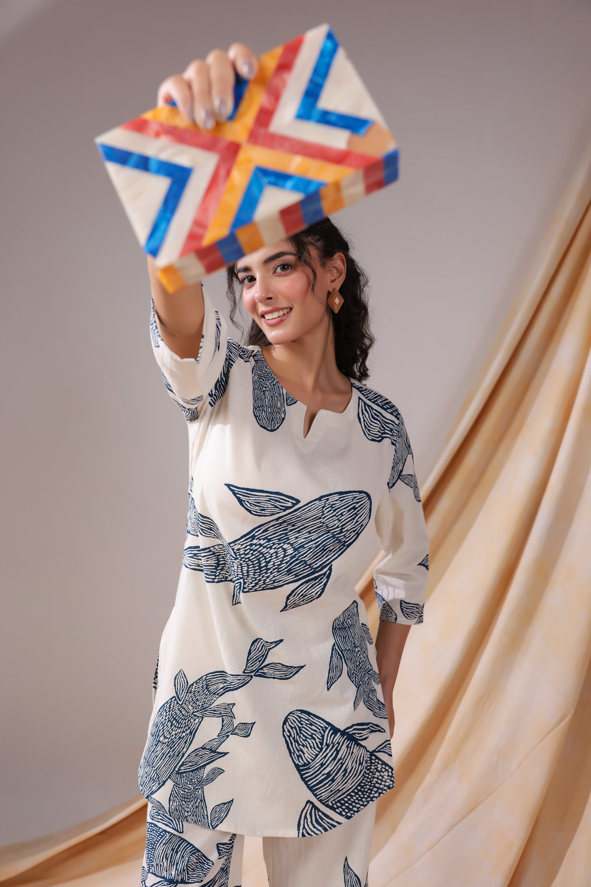 Ivory Koi Cotton Flex Co-ord Set