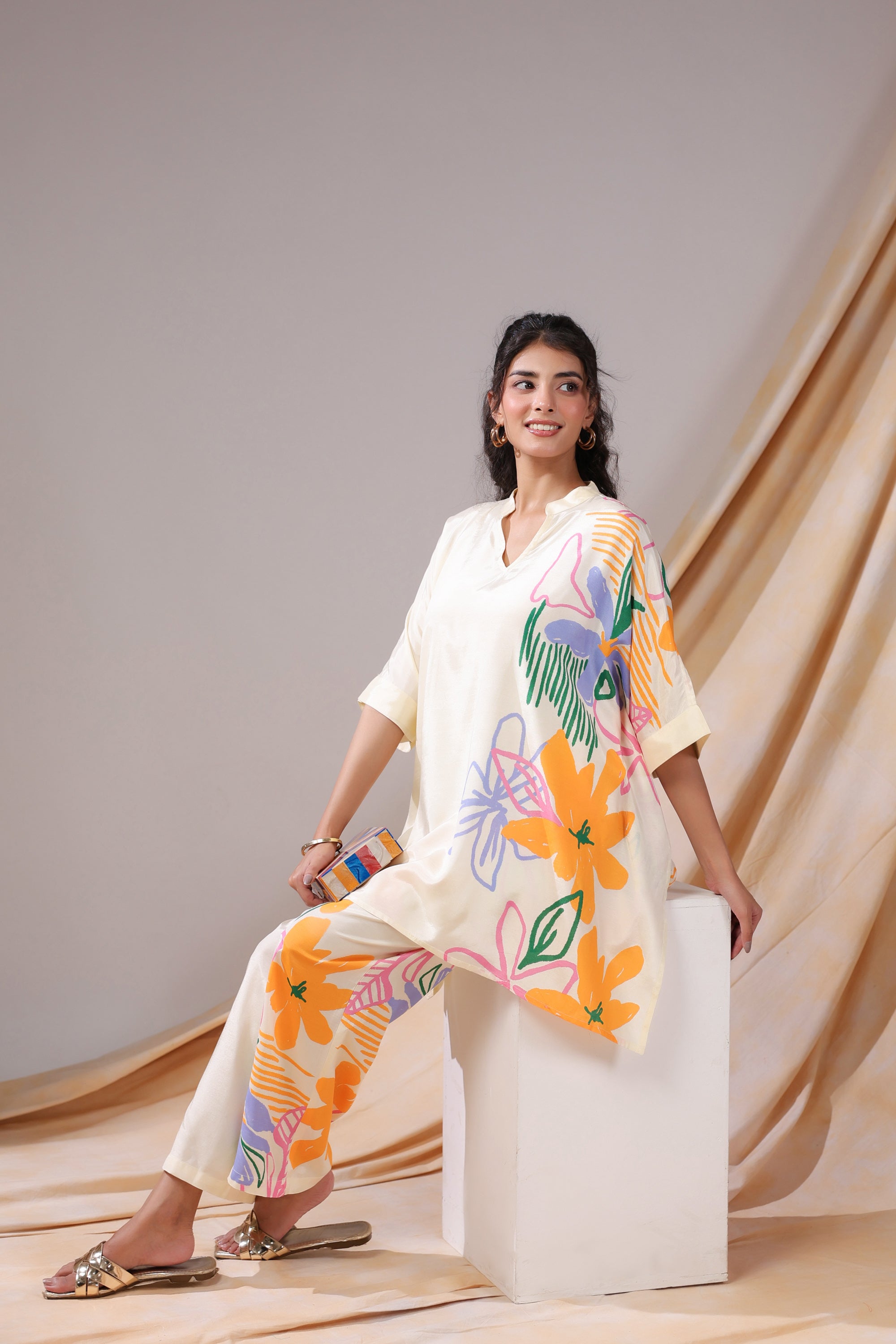 Tropical Canvas Russian Silk Co-ord Set