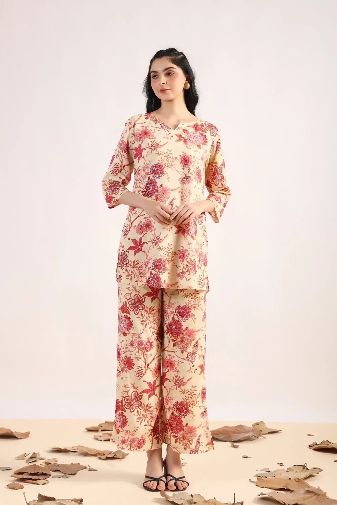 Leafy Luxe Palazzo Cotton Loungewear Set