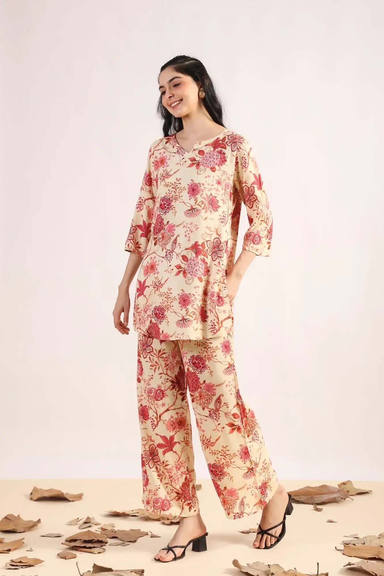 Leafy Luxe Palazzo Cotton Loungewear Set