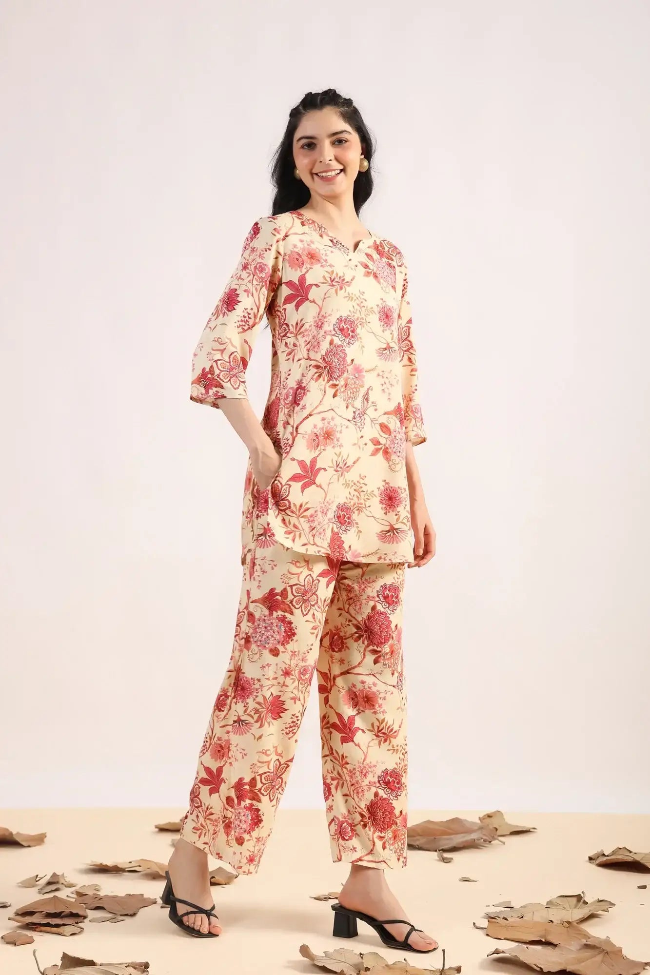 Leafy Luxe Palazzo Cotton Loungewear Set