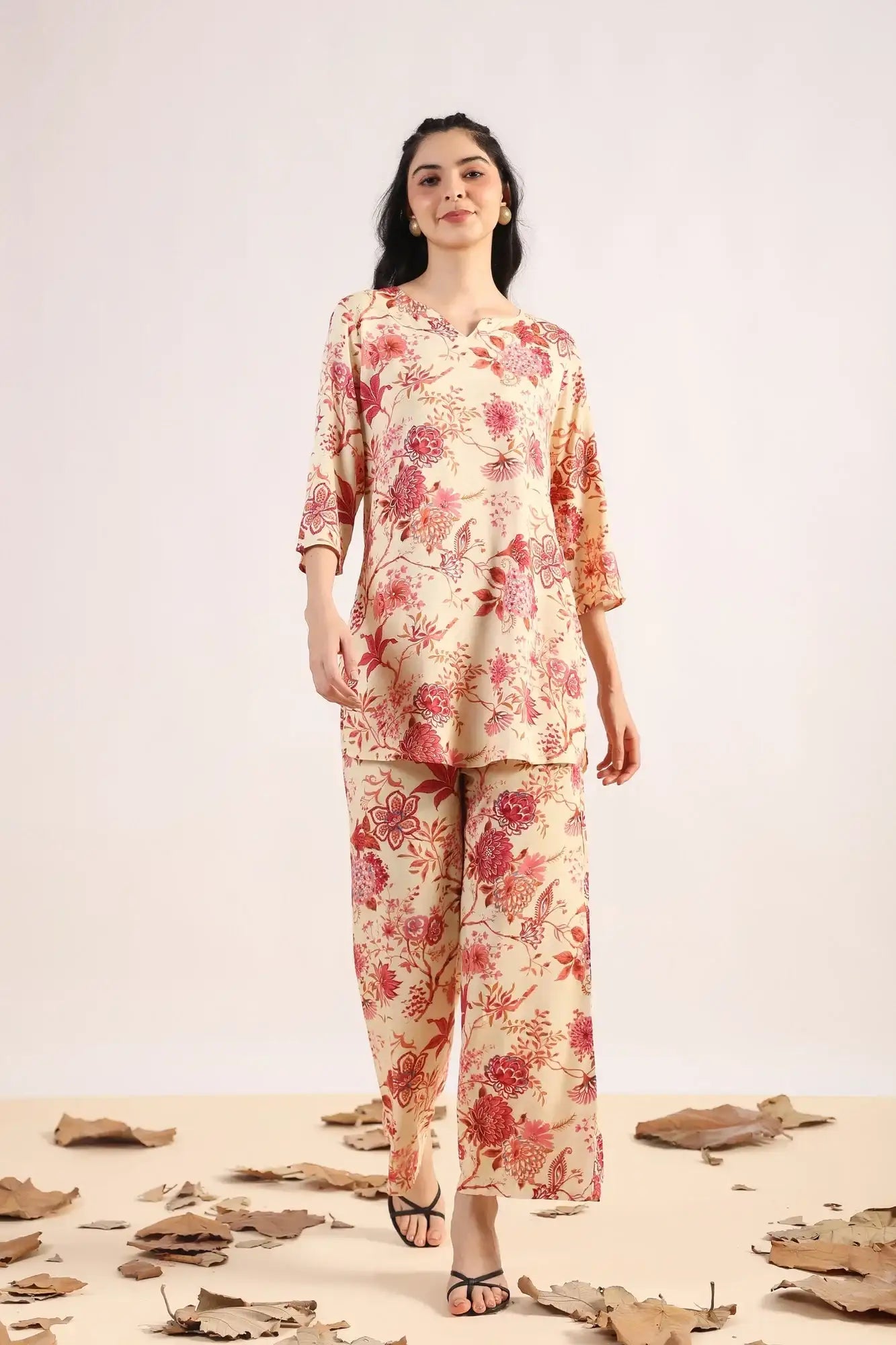 Leafy Luxe Palazzo Cotton Loungewear Set