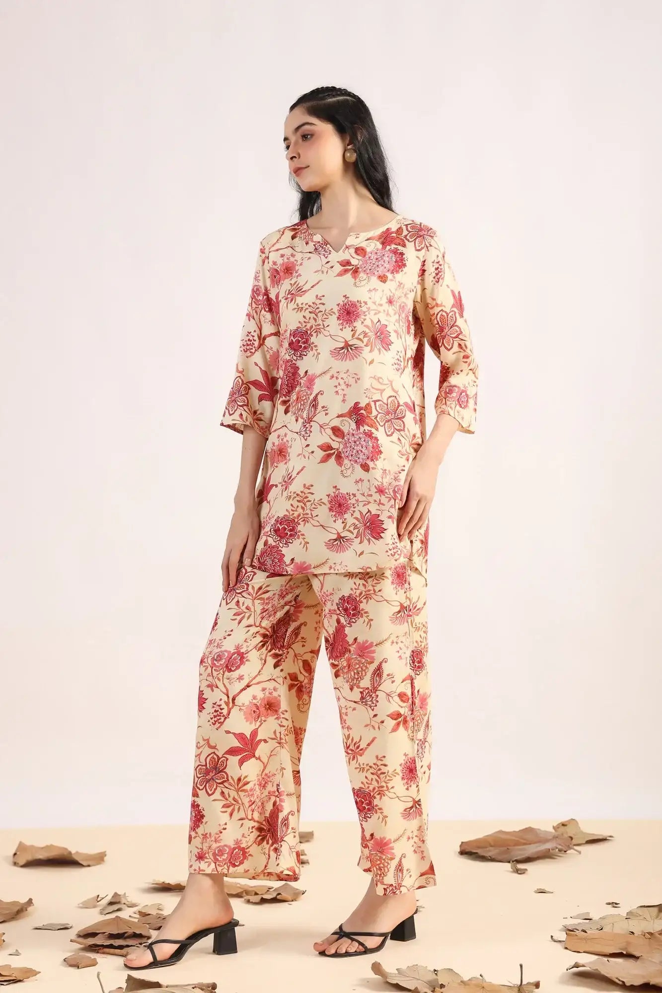Leafy Luxe Palazzo Cotton Loungewear Set