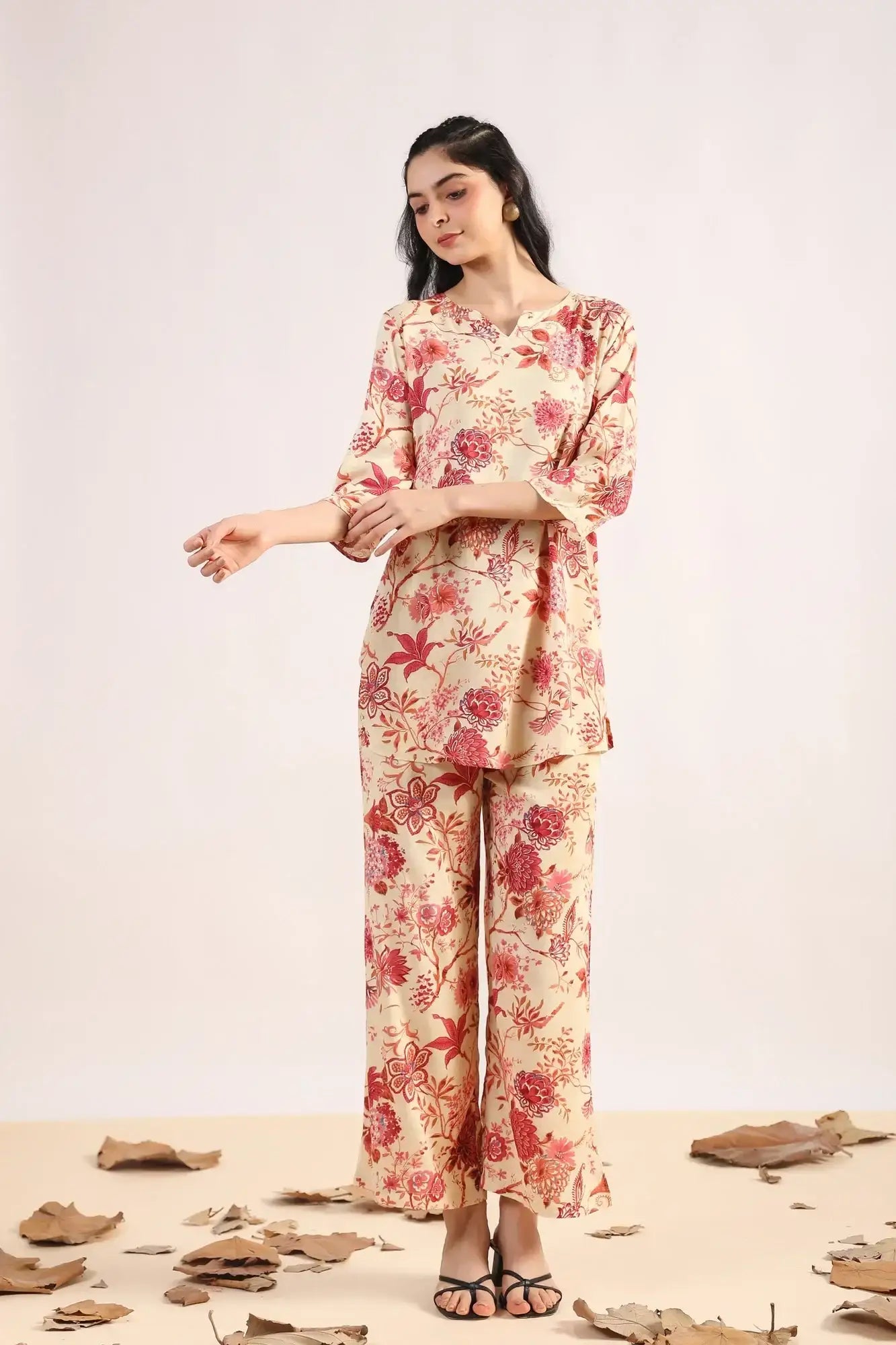 Leafy Luxe Palazzo Cotton Loungewear Set