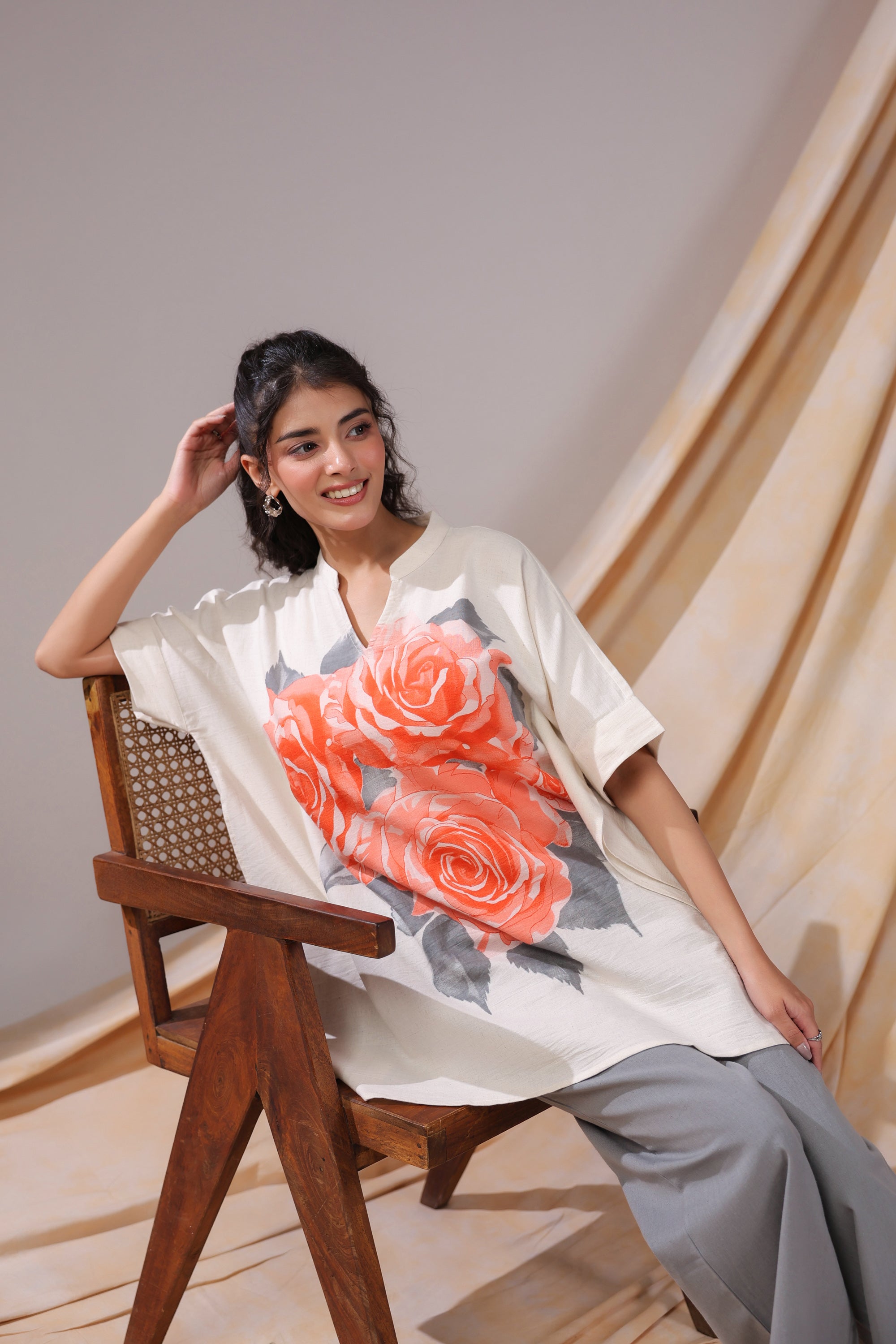 Coral Rose Printed Cotton Flex Co-ord Set