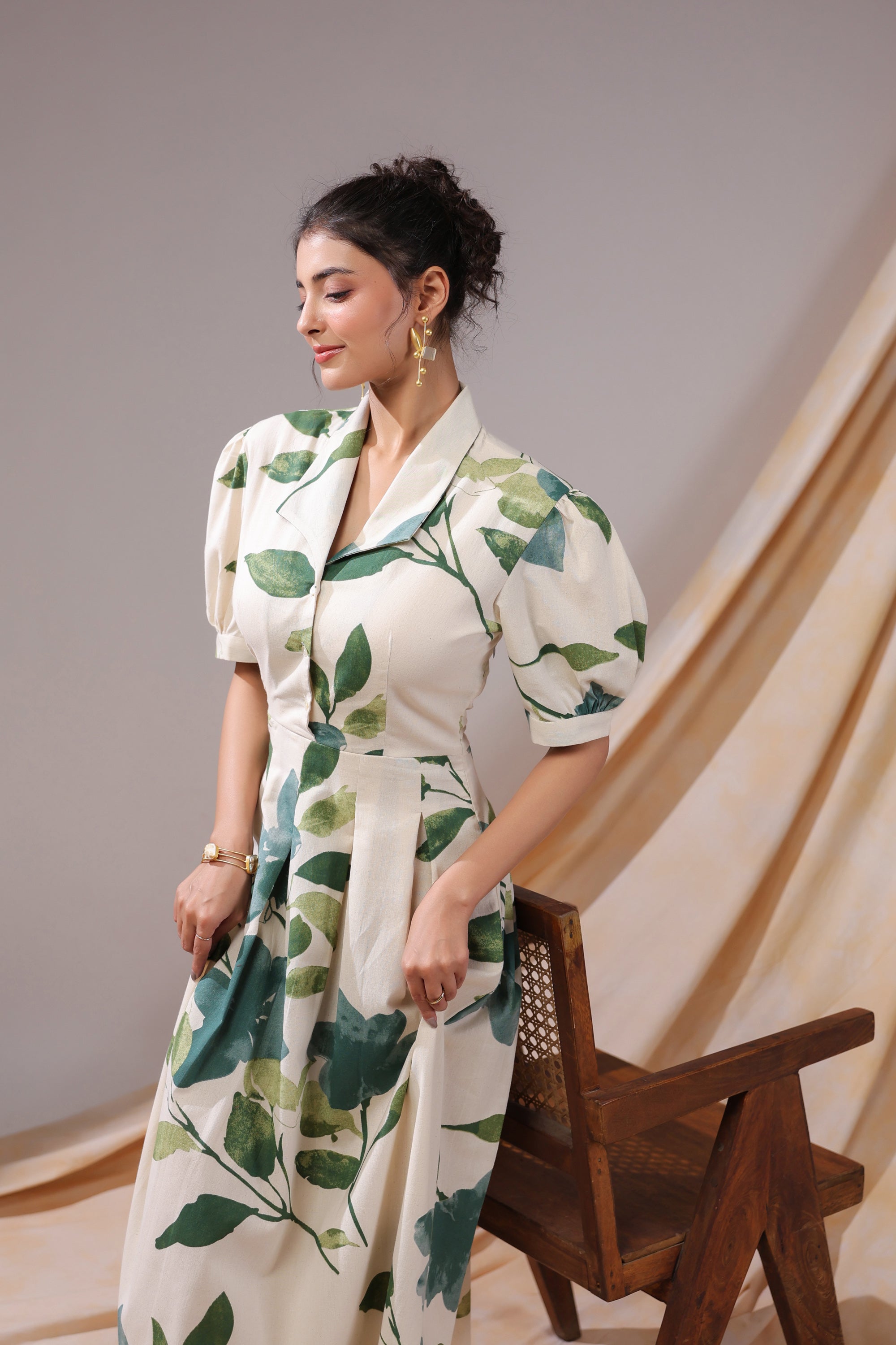 Verdant Leaf Cotton Flex Dress