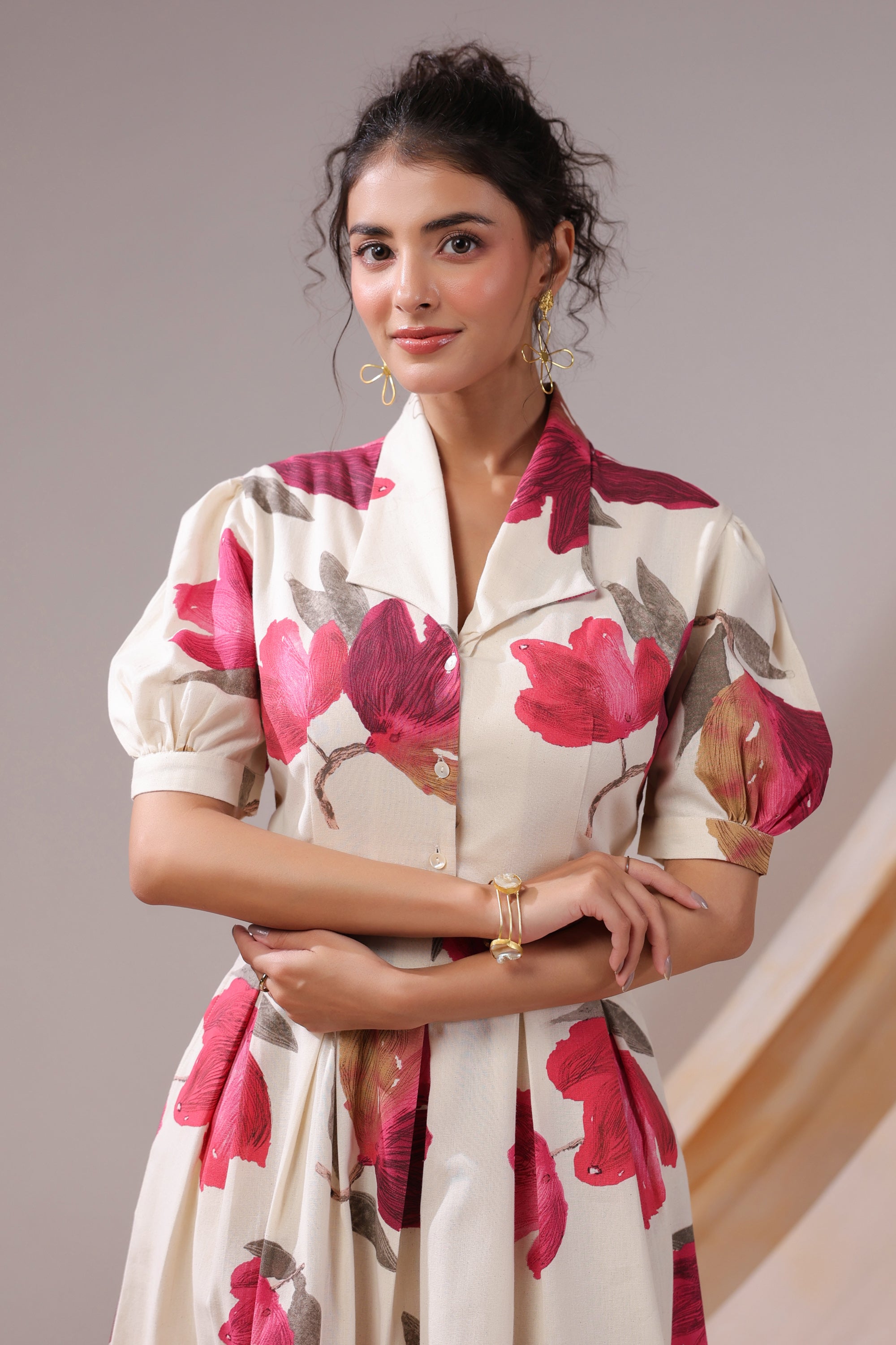 Crimson Magnolia Cotton Flex Dress