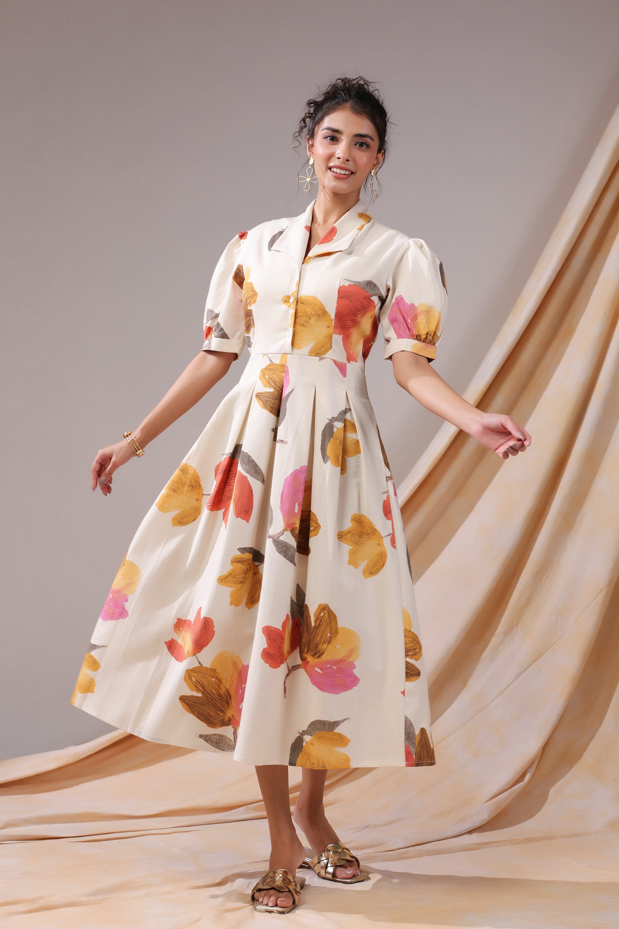 Autumn Bloom Cotton Flex Dress