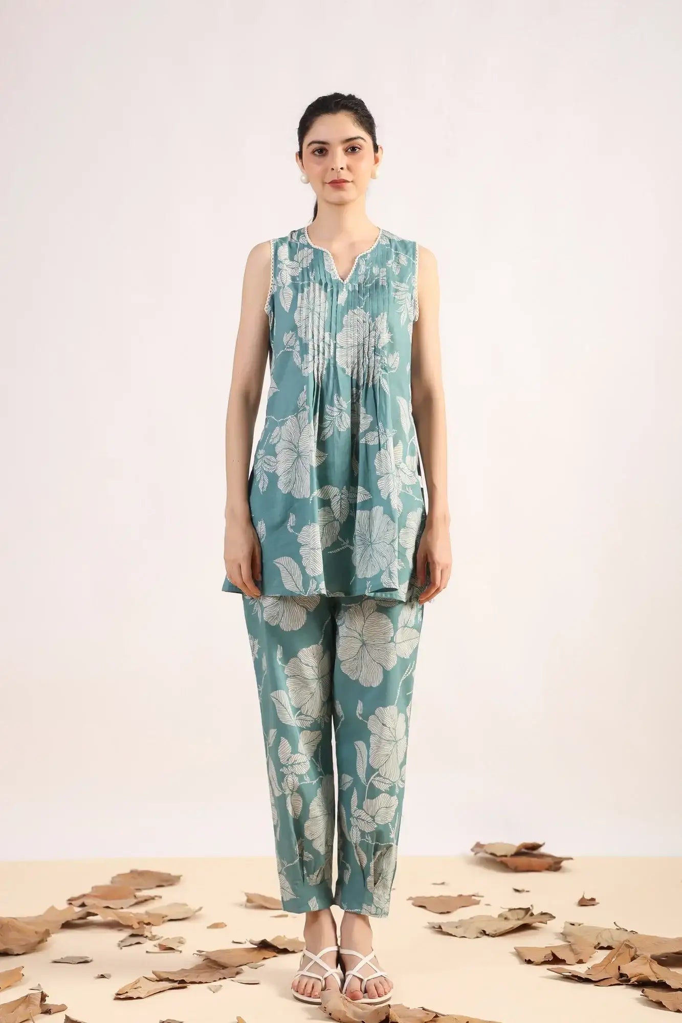 Blossom Burst Aqua Cotton Co-ord Set