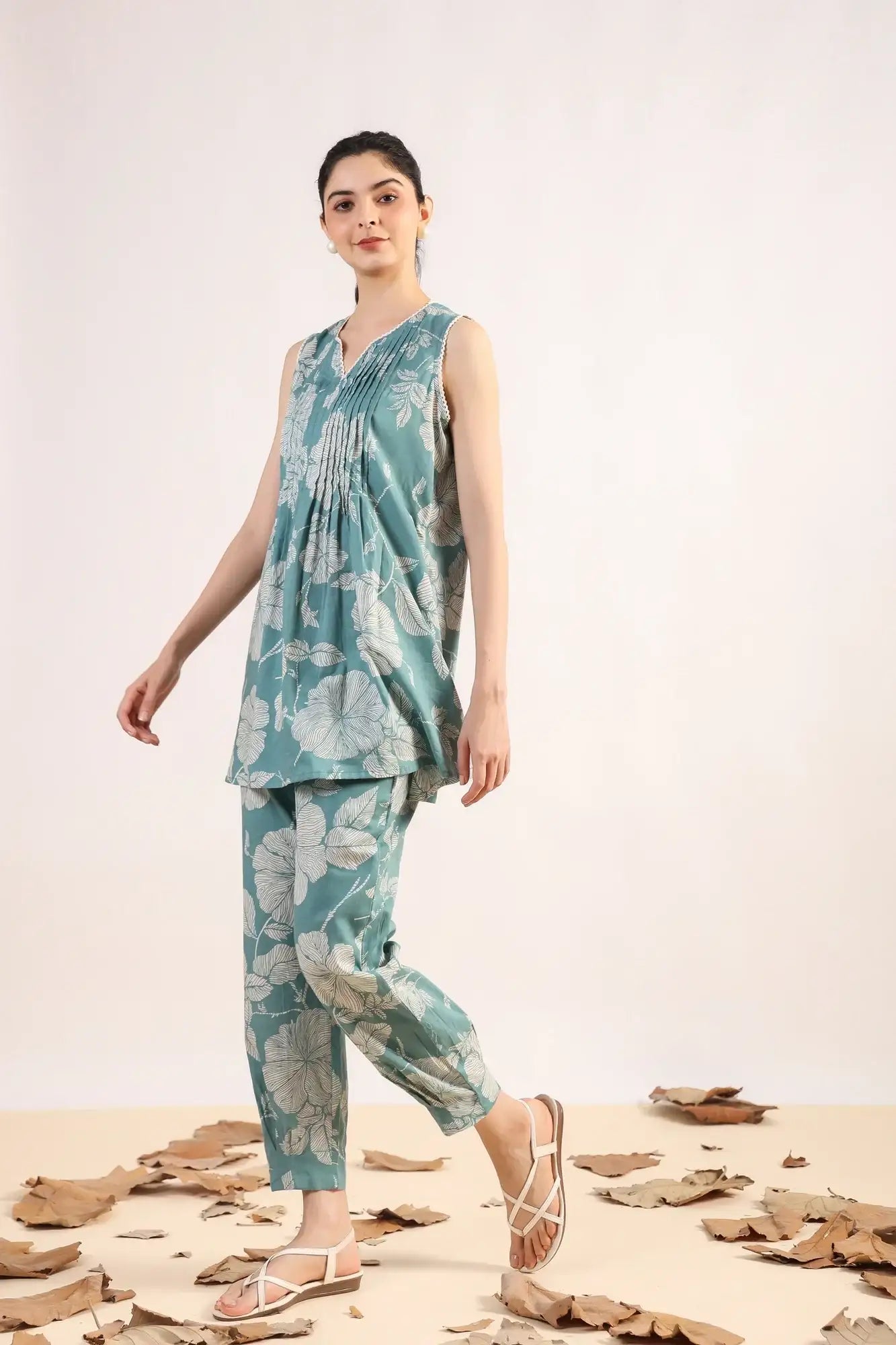 Blossom Burst Aqua Cotton Co-ord Set