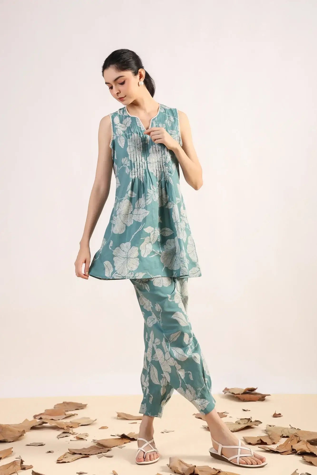 Blossom Burst Aqua Cotton Co-ord Set