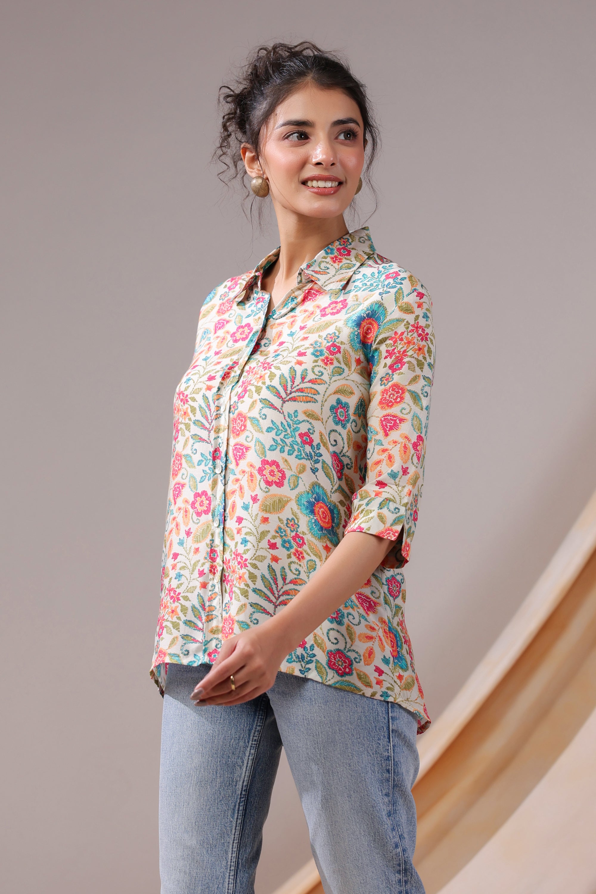 Vintage Garden Bloom Muslin Silk Shirt