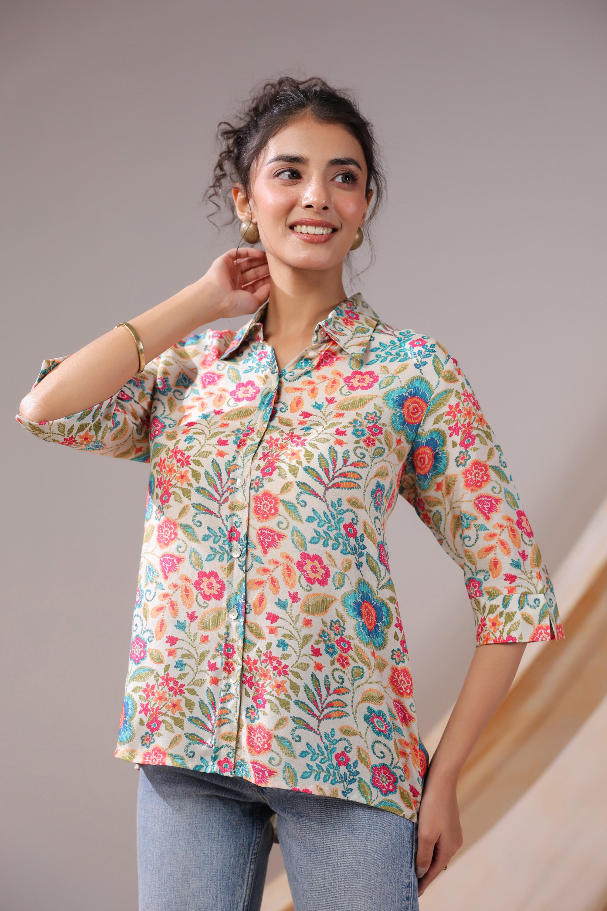 Vintage Garden Bloom Muslin Silk Shirt