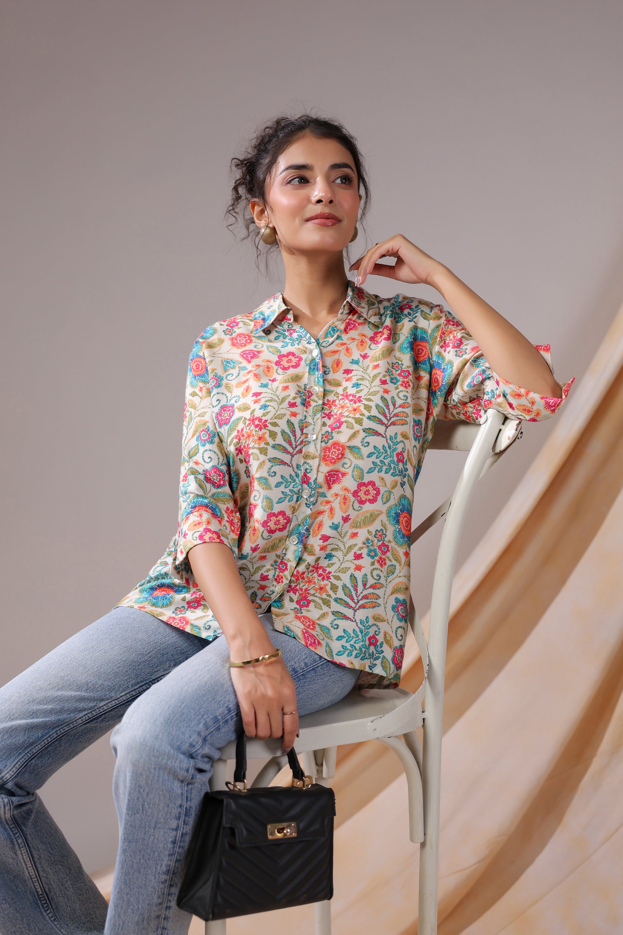 Vintage Garden Bloom Muslin Silk Shirt