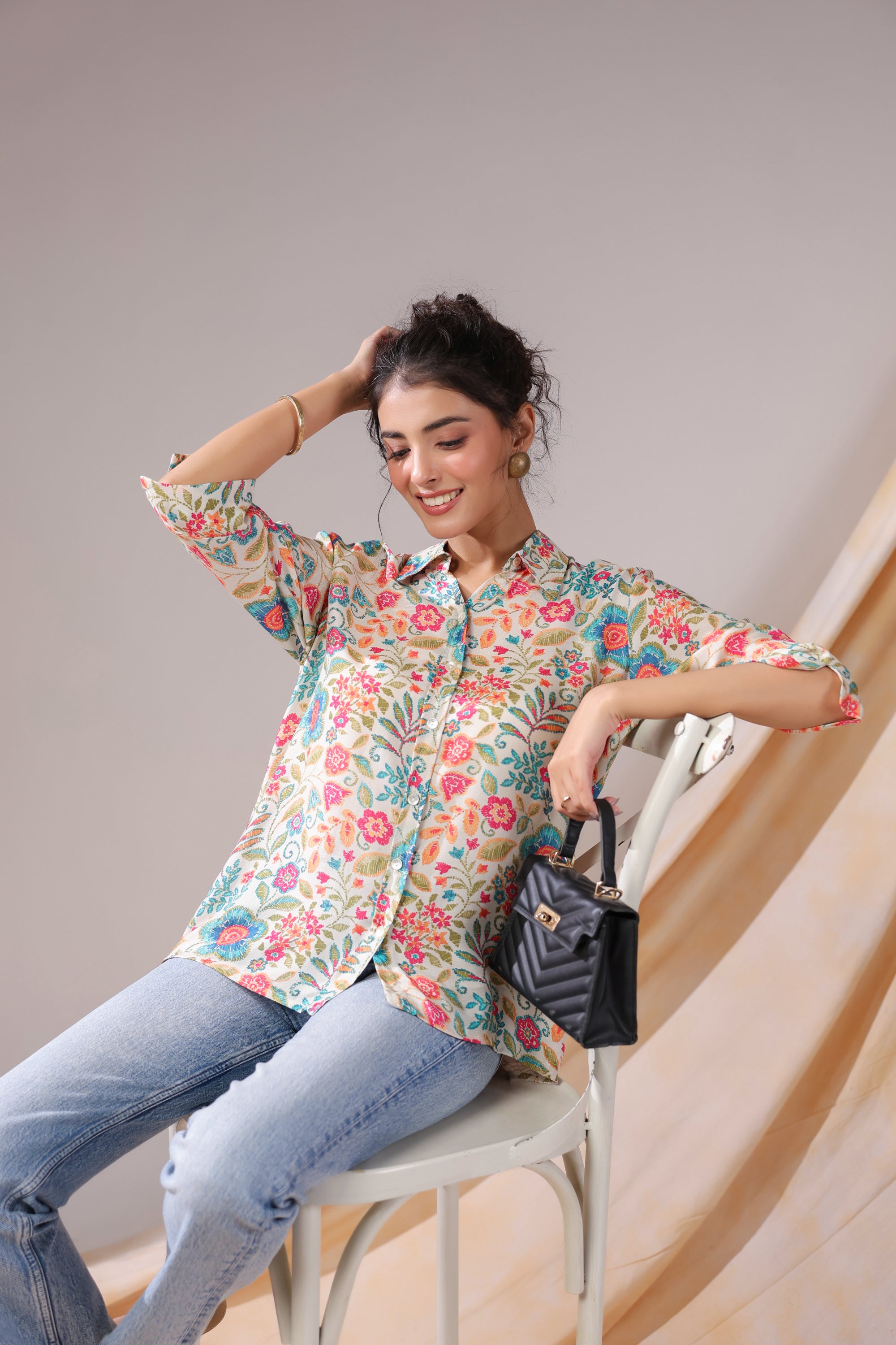 Vintage Garden Bloom Muslin Silk Shirt