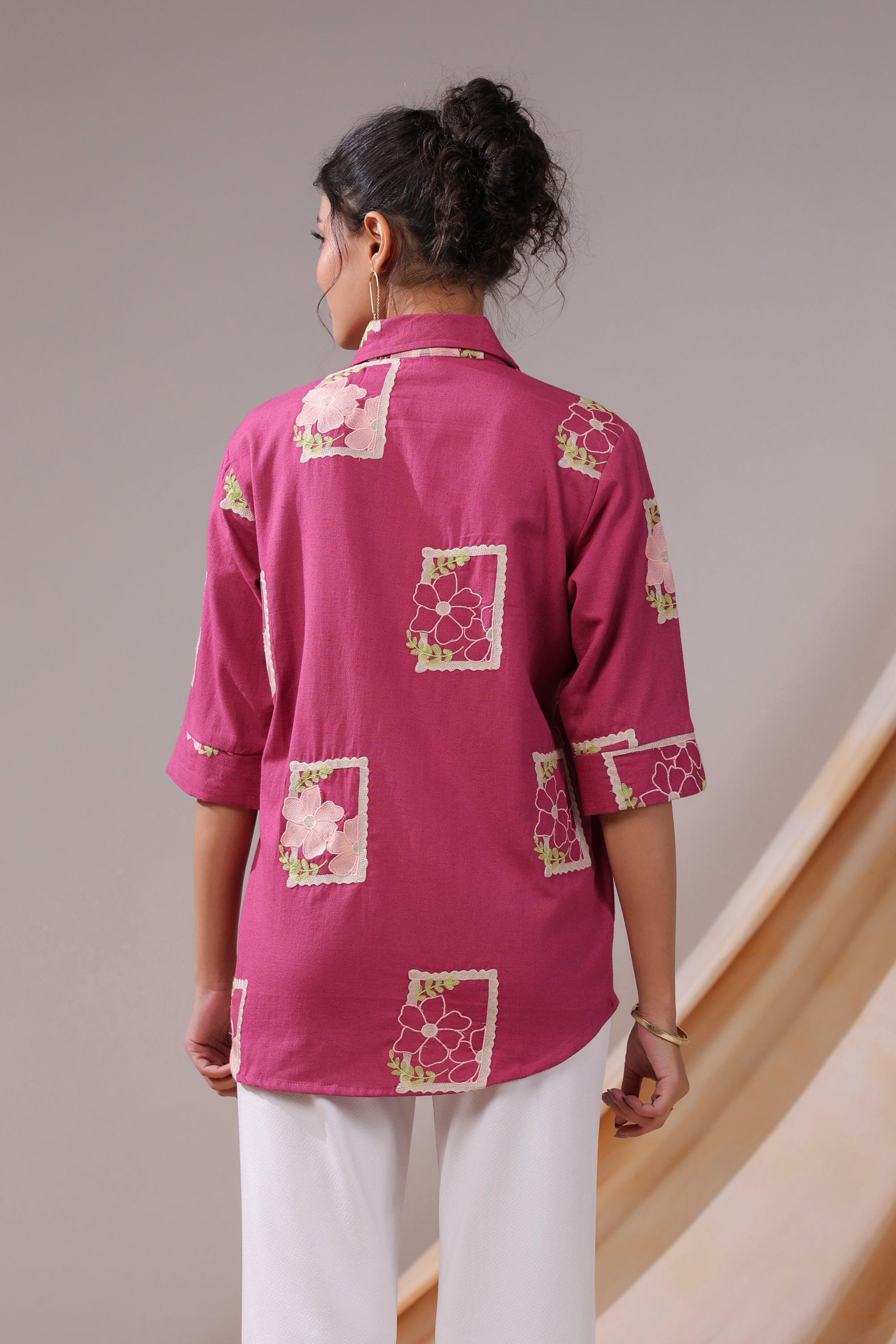Fuchsia Patchwork Floral Cotton Flex Shirt
