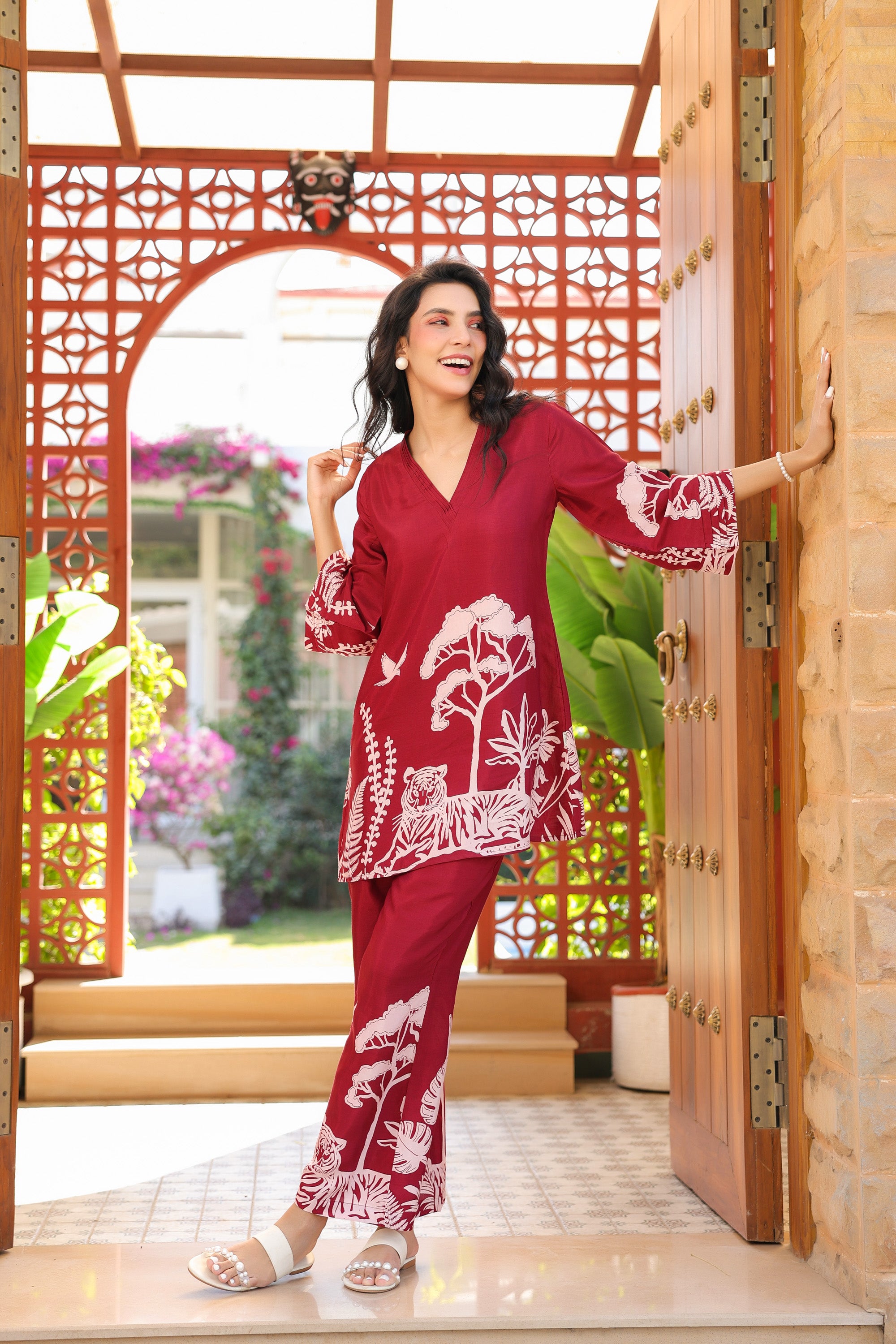 Scarlet Safari Russian Silk Co-ord Set