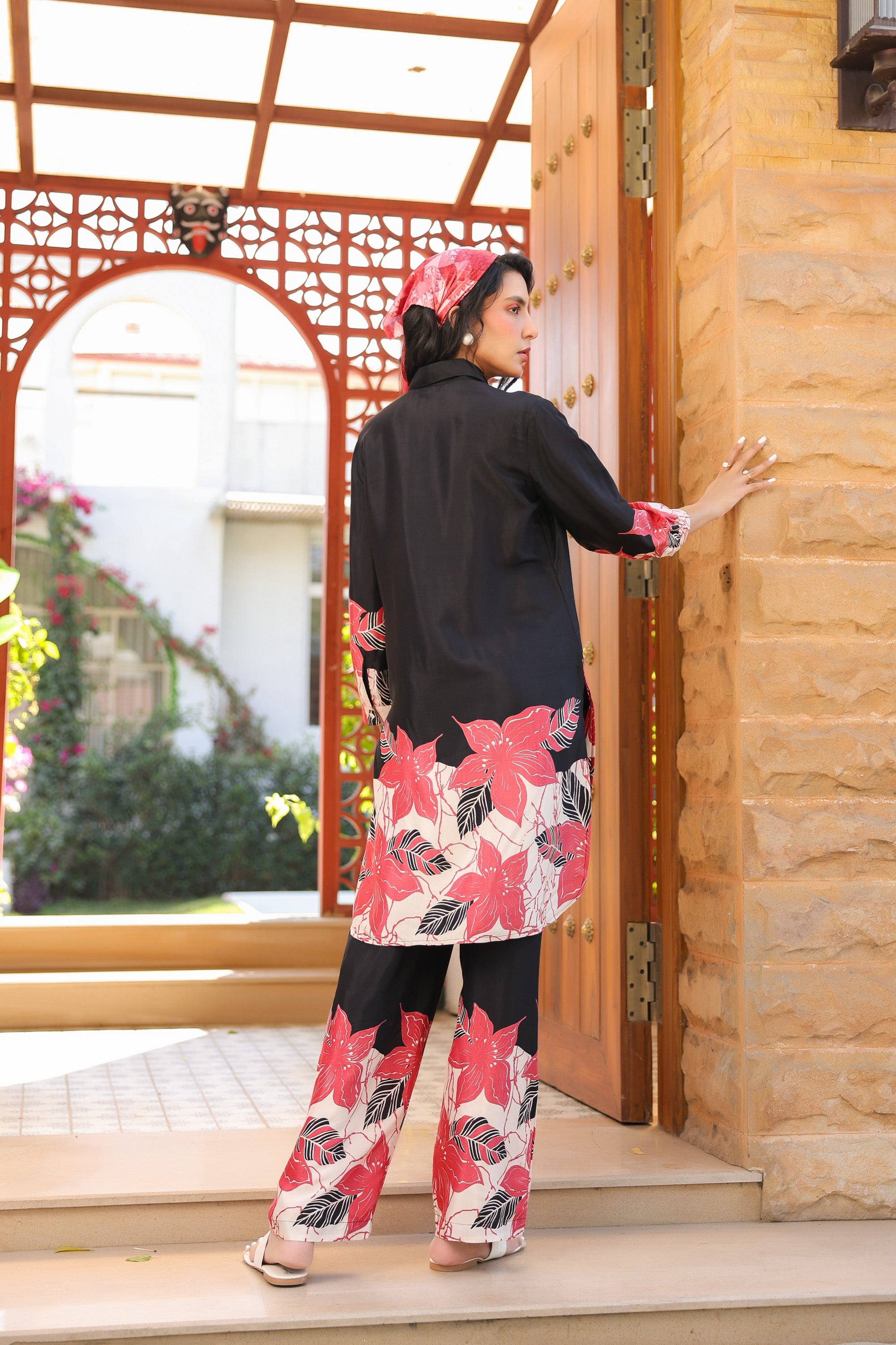 Midnight Petals Russian Silk Co-ord Set