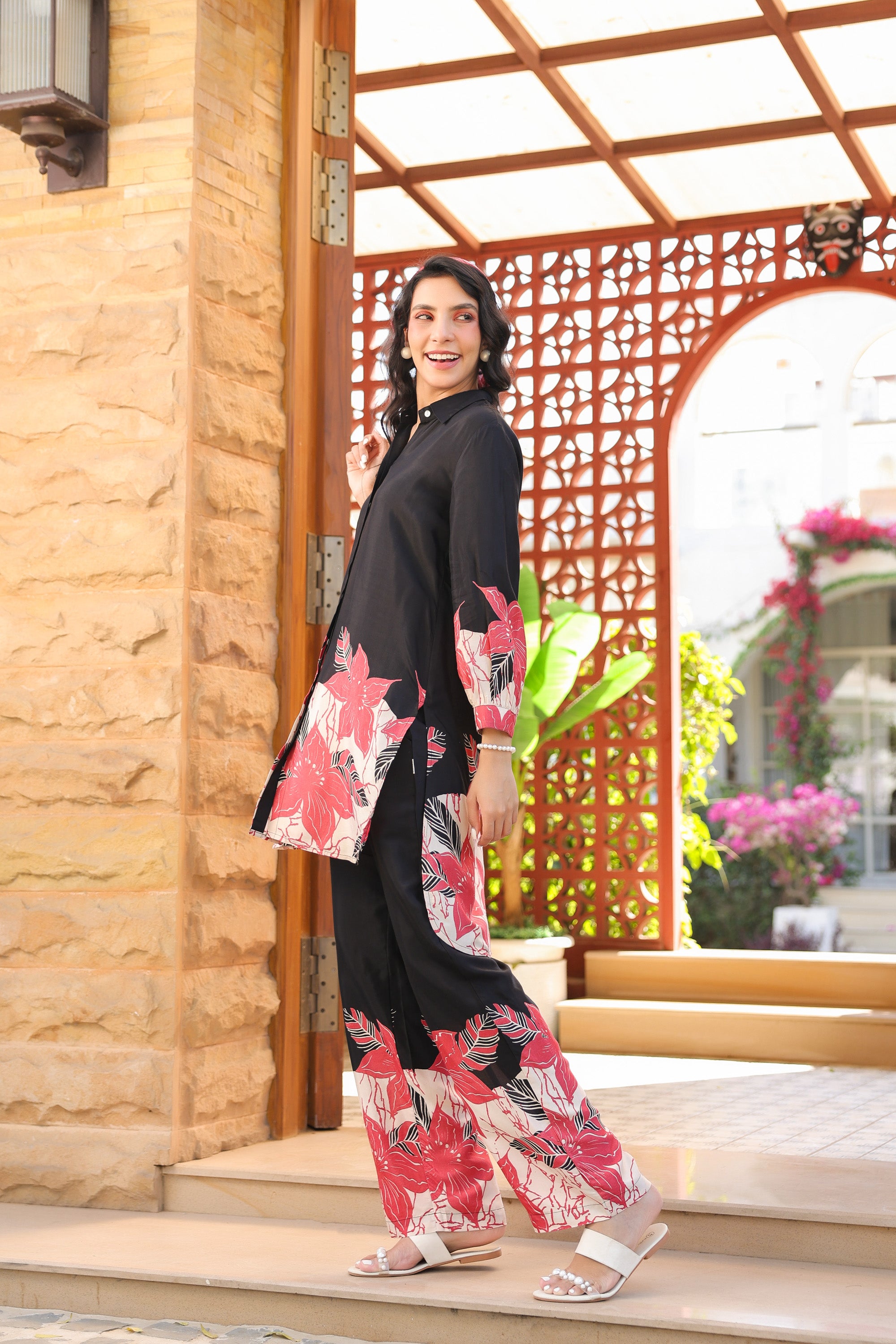 Midnight Petals Russian Silk Co-ord Set