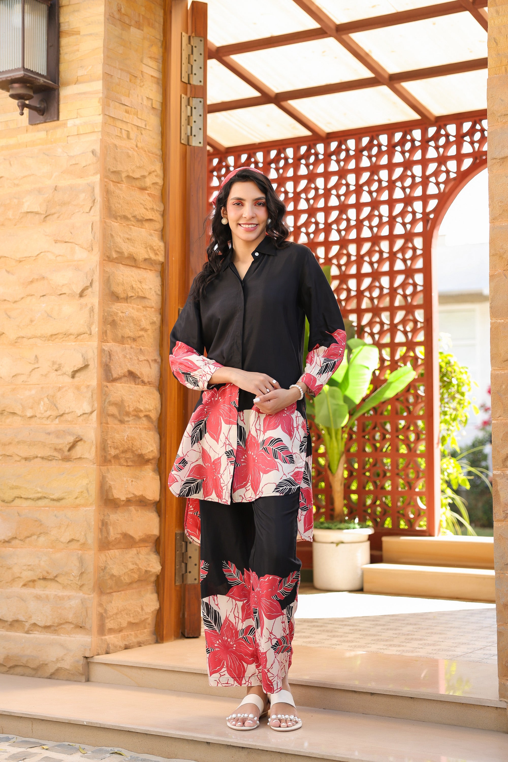 Midnight Petals Russian Silk Co-ord Set