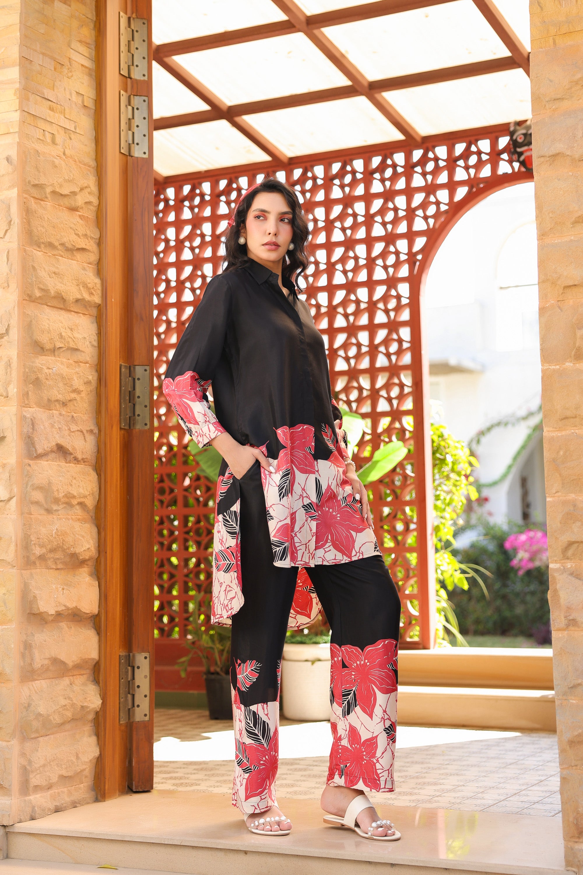 Midnight Petals Russian Silk Co-ord Set