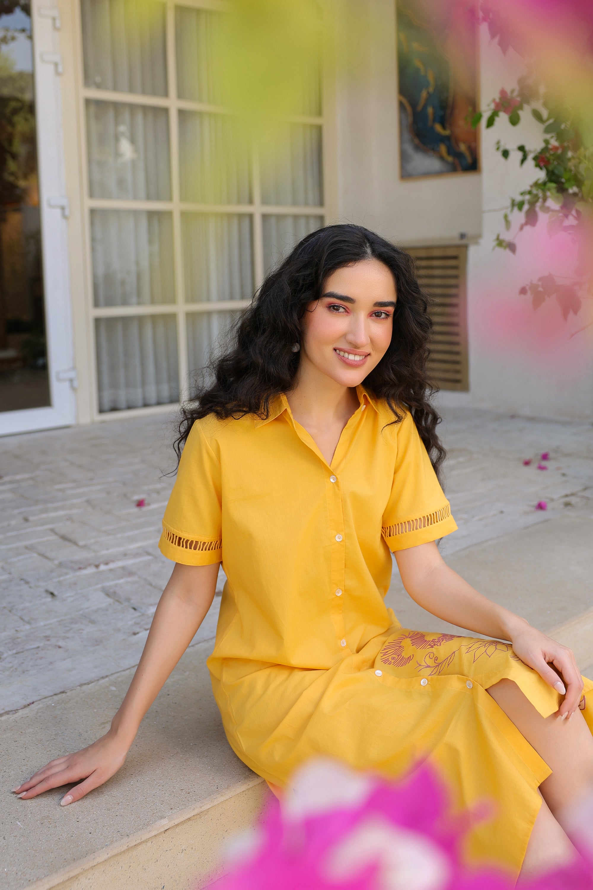 Yellow Flamingo Cotton Dress