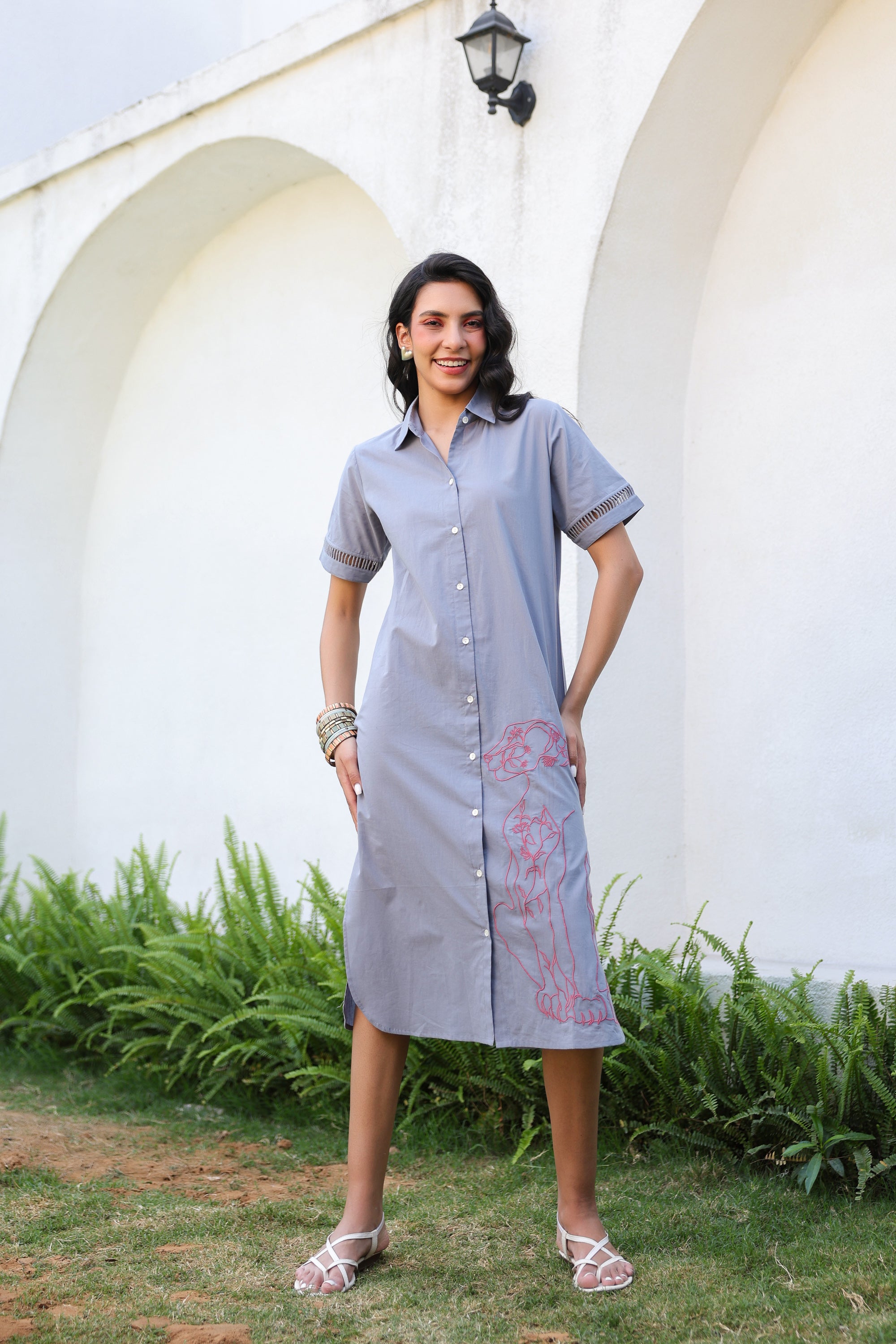 Slate Grey Safari Cotton Dress