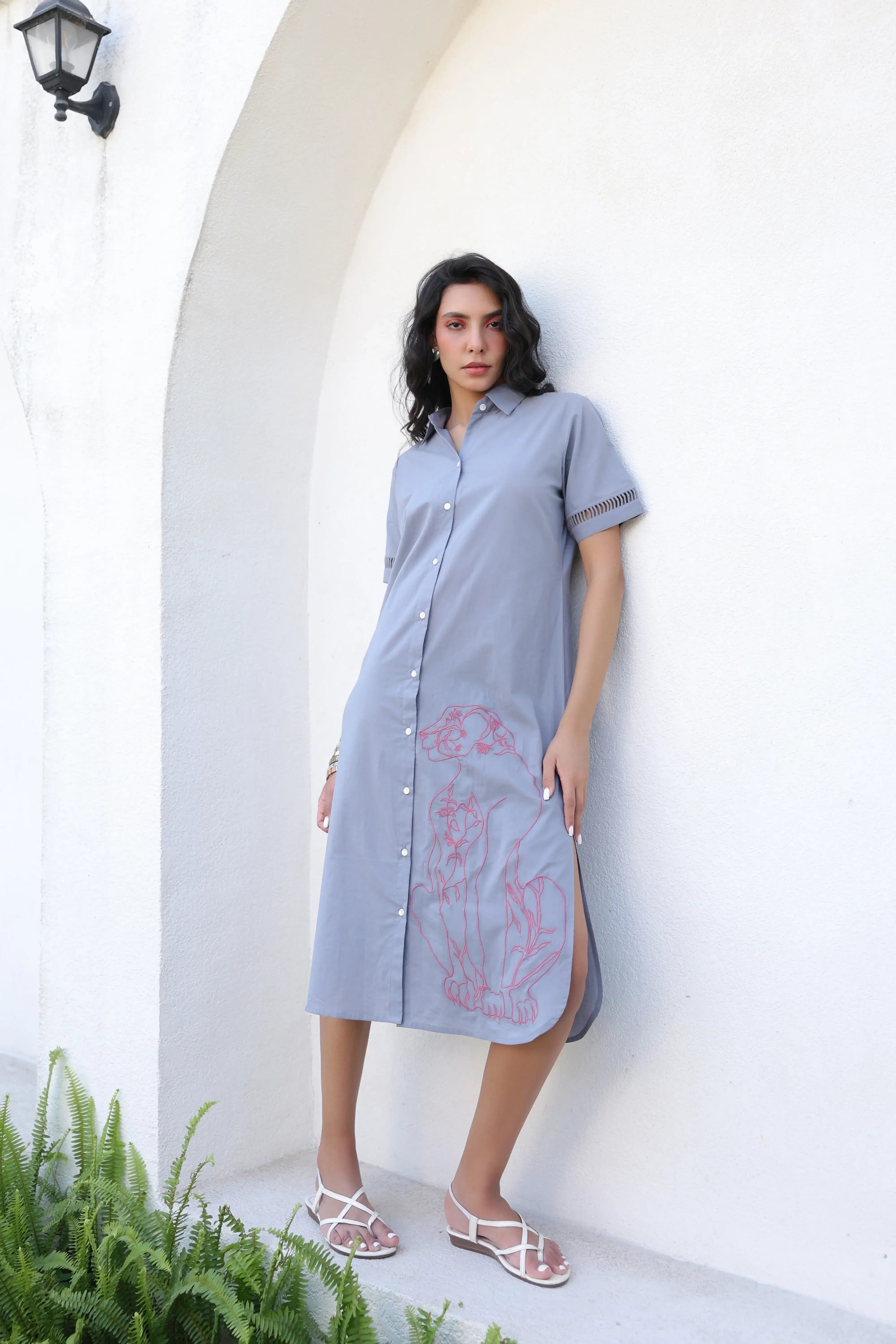 Slate Grey Safari Cotton Dress