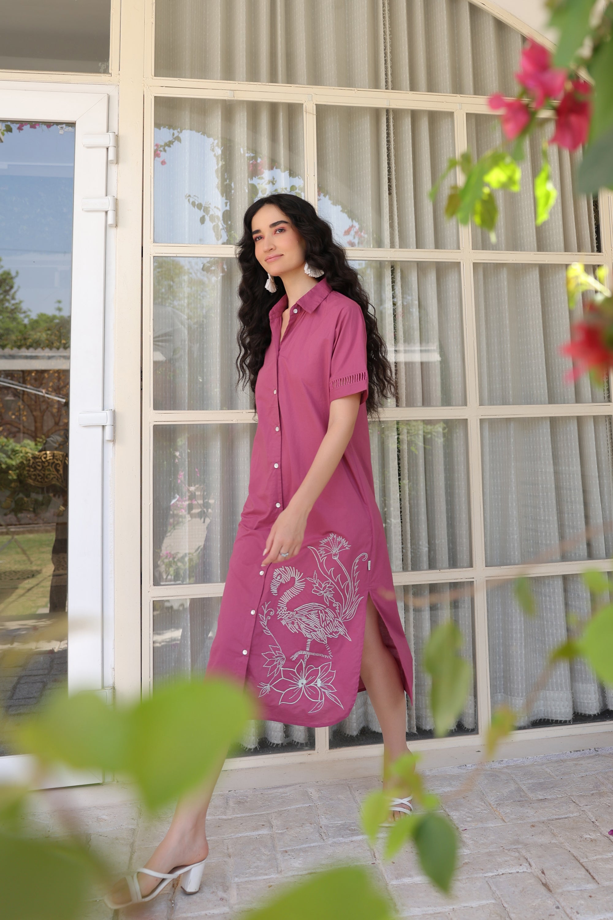 Dusky Flamingo Shirt Cotton Dress