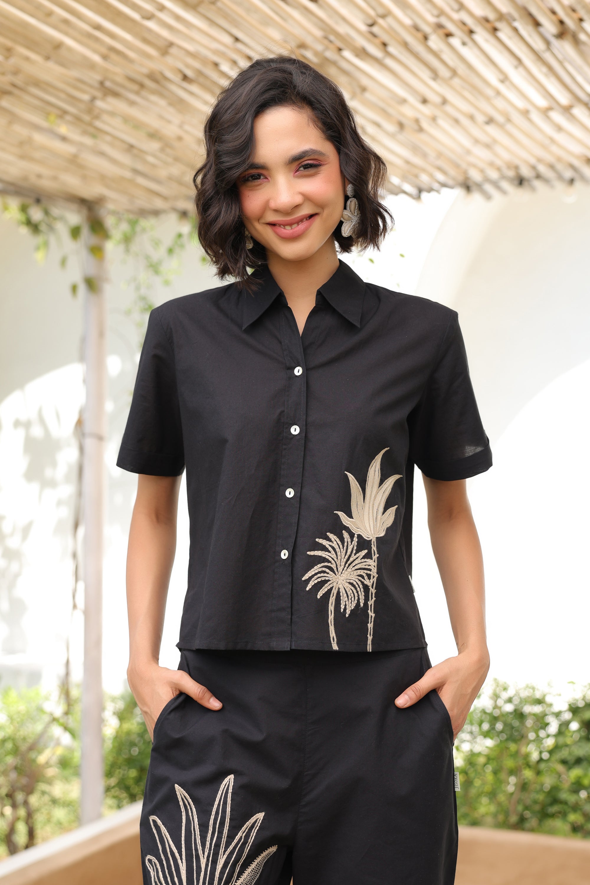 Palm Black Cotton Co-ord Set