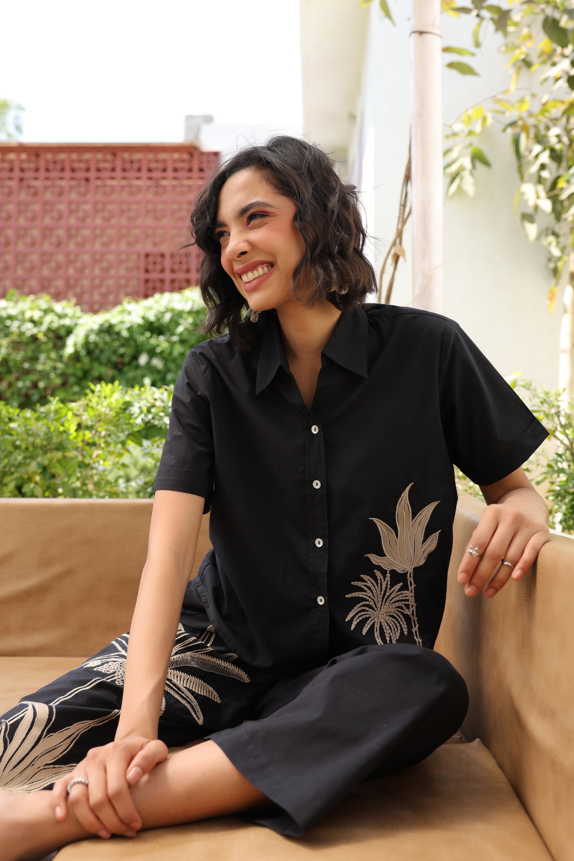 Palm Black Cotton Co-ord Set