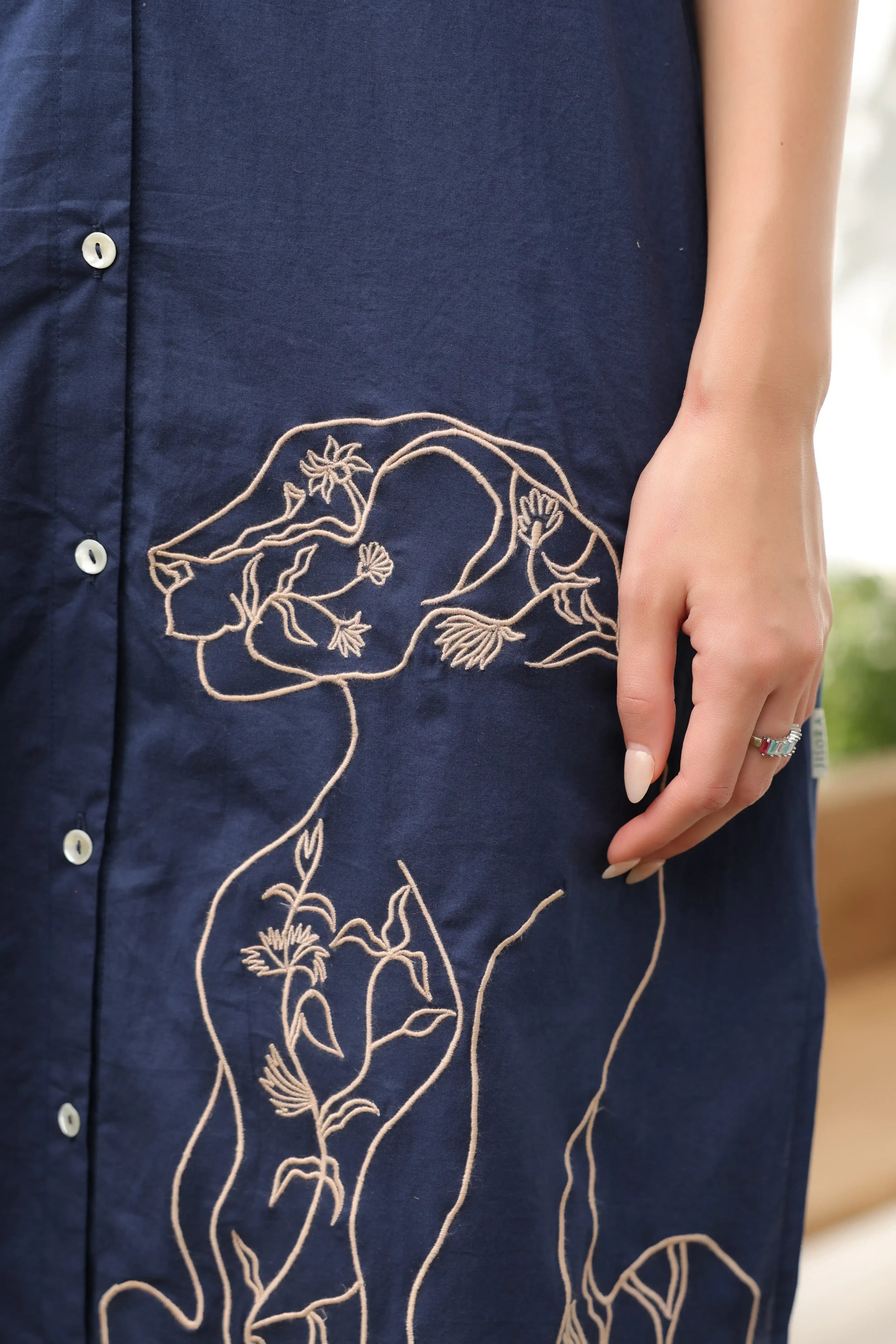Navy Blue Safari Shirt Cotton Dress