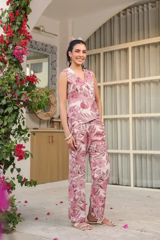 Mauve Garden Grace Cotton Flex Co-ord Set