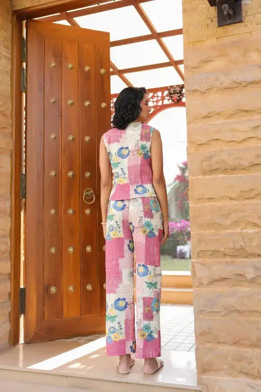 Floral Whispers Pink Cotton Flex Co-ord Set