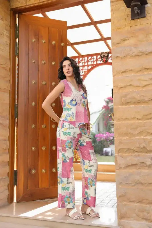 Floral Whispers Pink Cotton Flex Co-ord Set