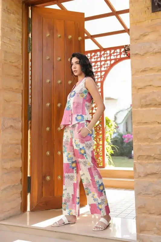 Floral Whispers Pink Cotton Flex Co-ord Set