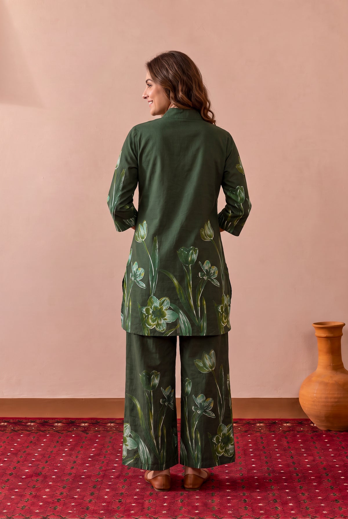 Green Whisper Floral Trail Printed Cotton Co-ord Set