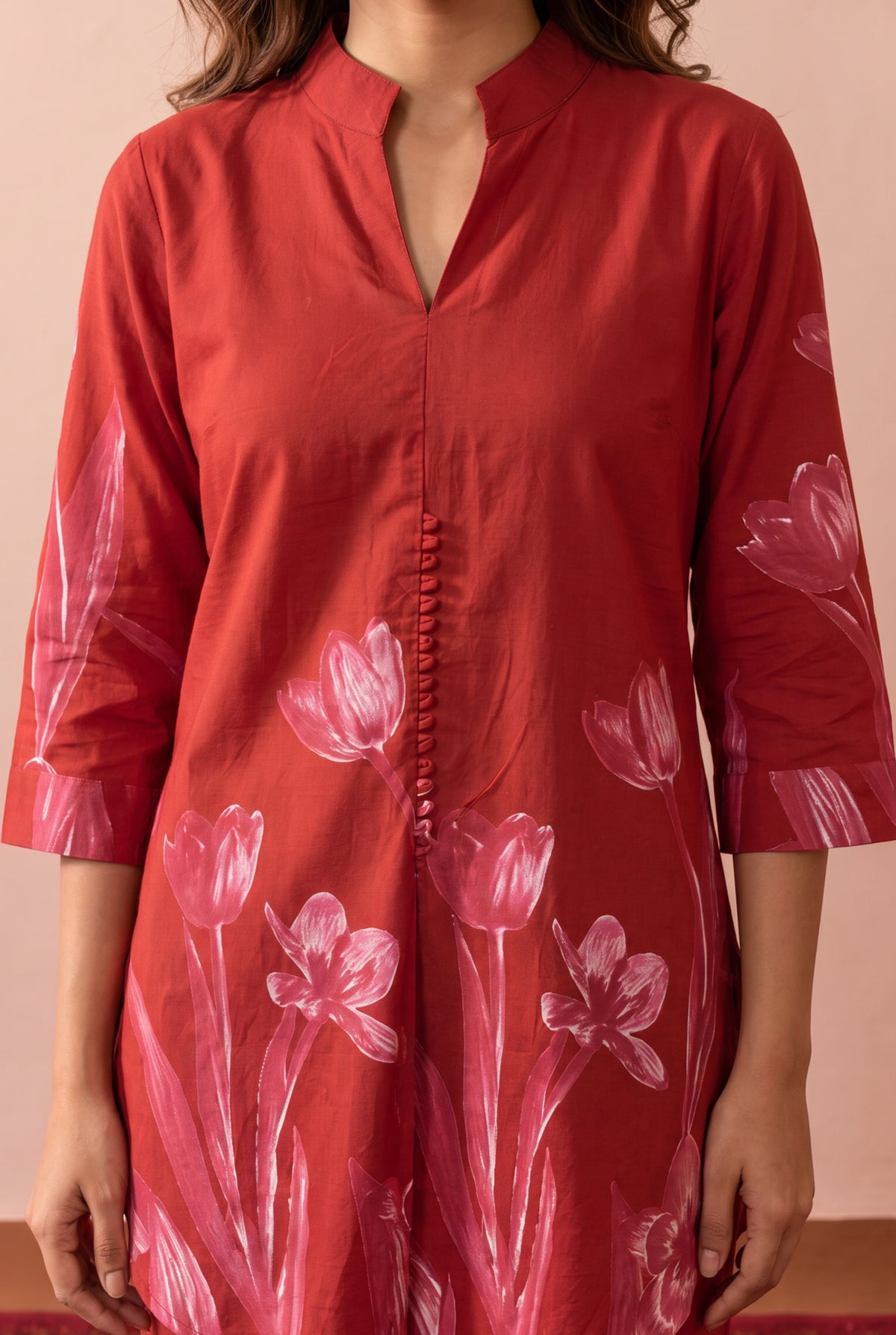 Red Tulip Floral Printed Cotton Co-ord Set