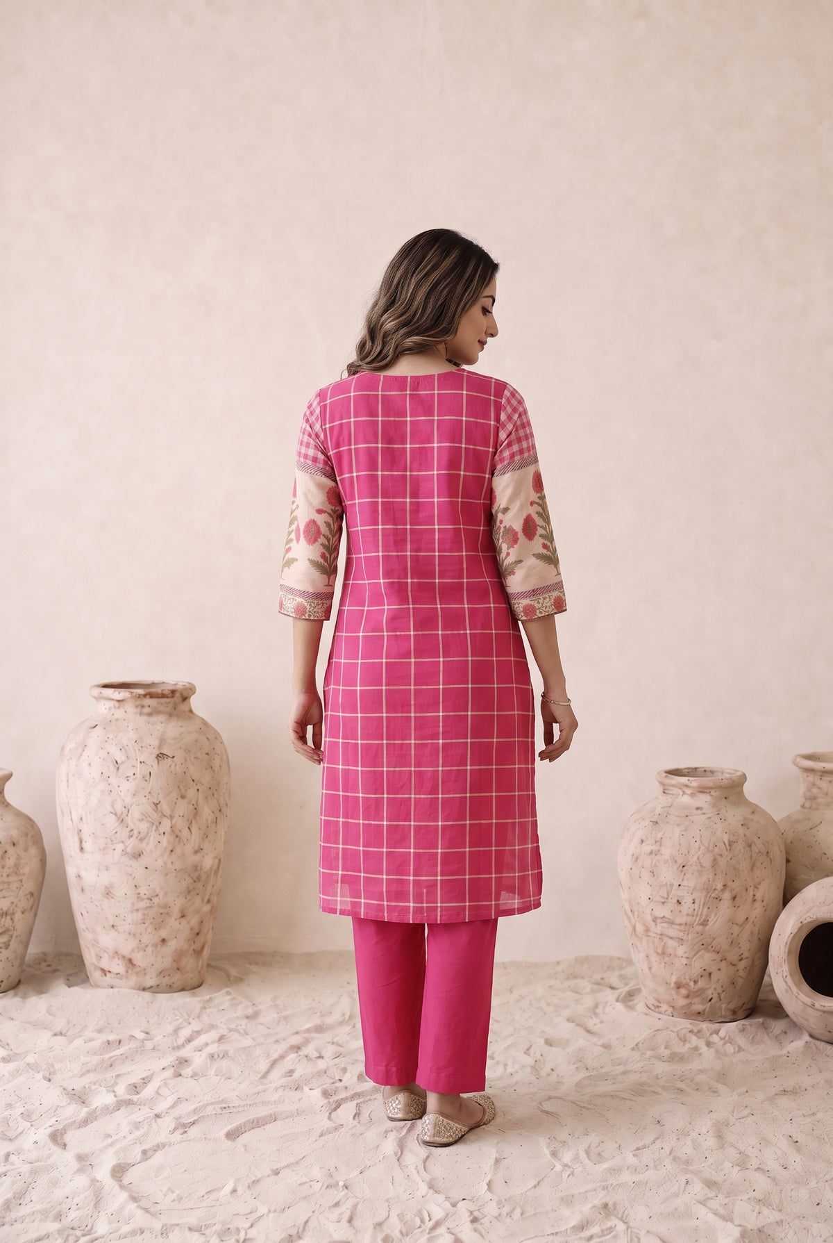 Fuchsia Pink Mul Cotton Printed Sleeve Co-ord Set