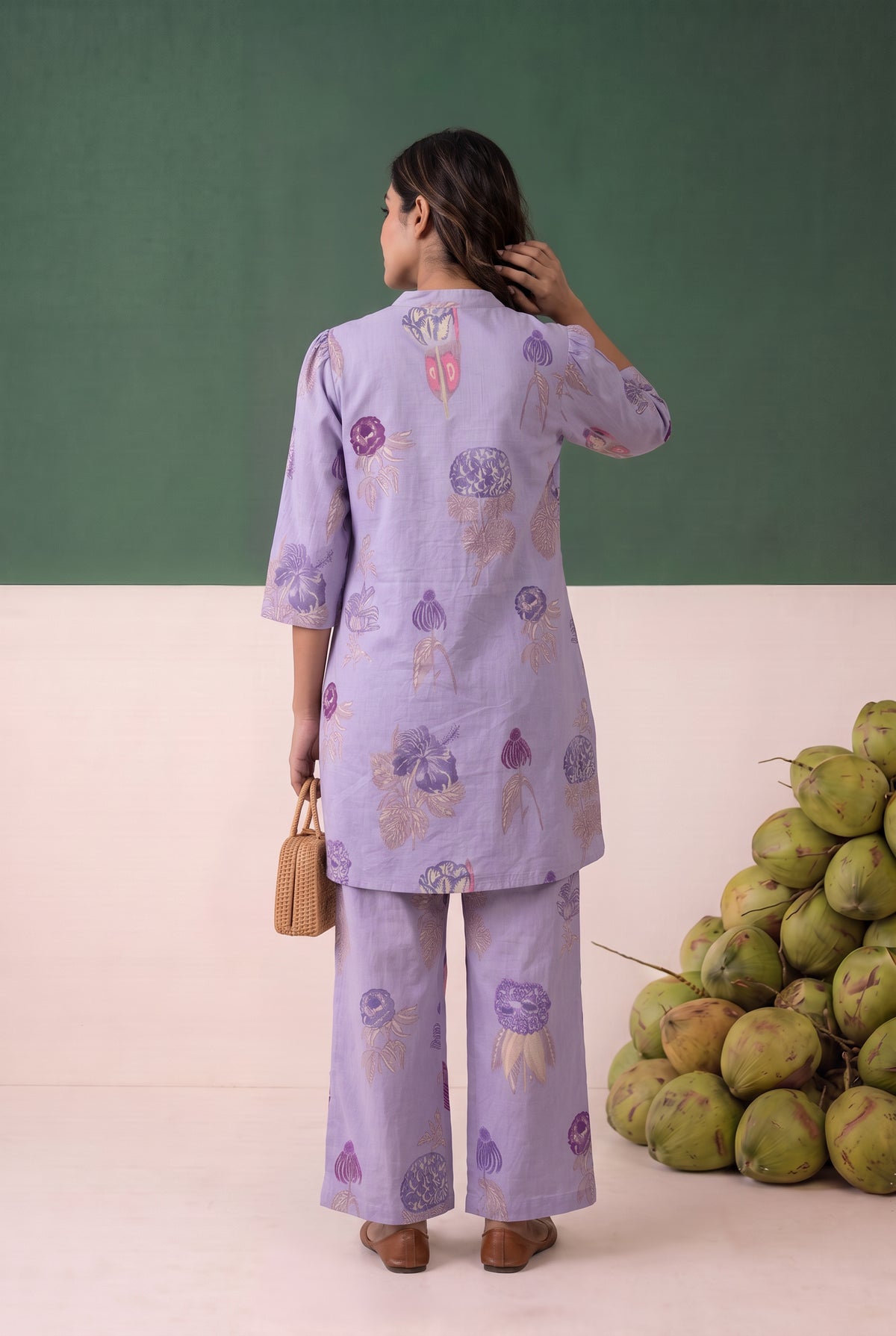 Purple Floral Printed Cotton Co-ord Set