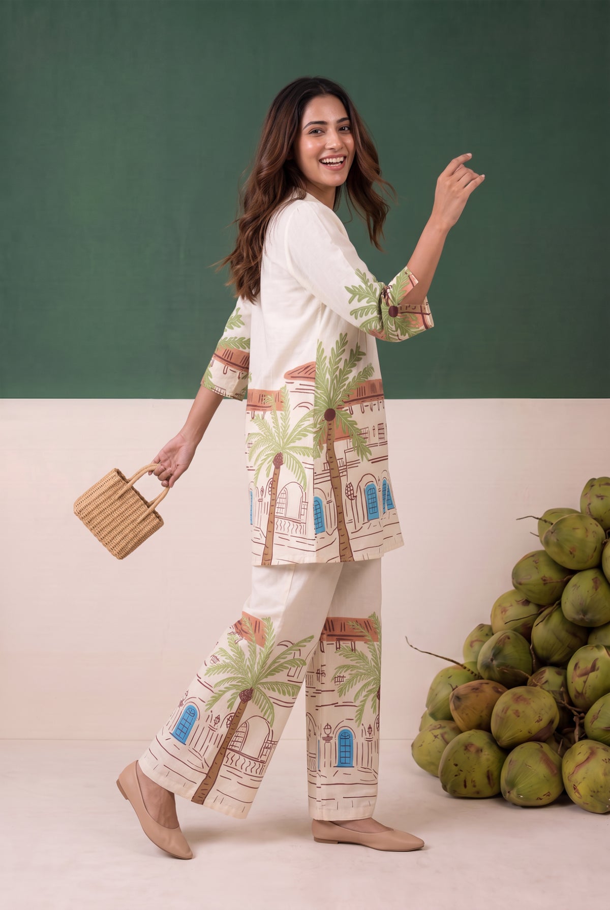 Off-White Tropical Building Printed Cotton Co-ord Set
