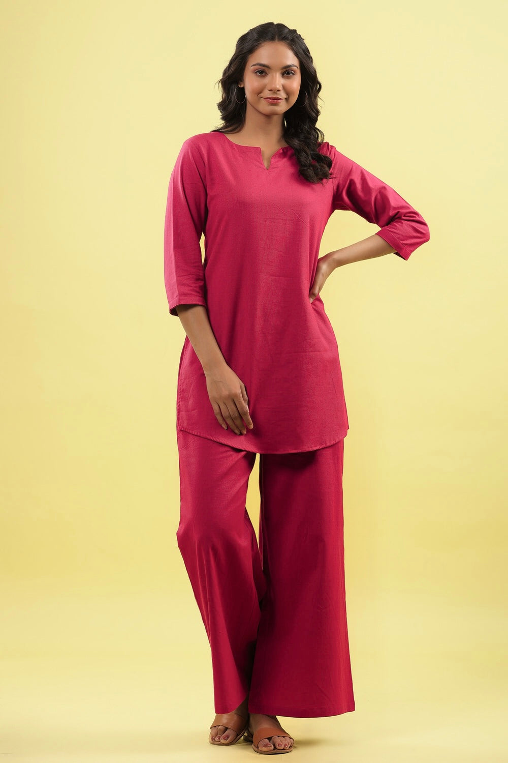 Solid Pink Lounge Pallazo Co-ord Set