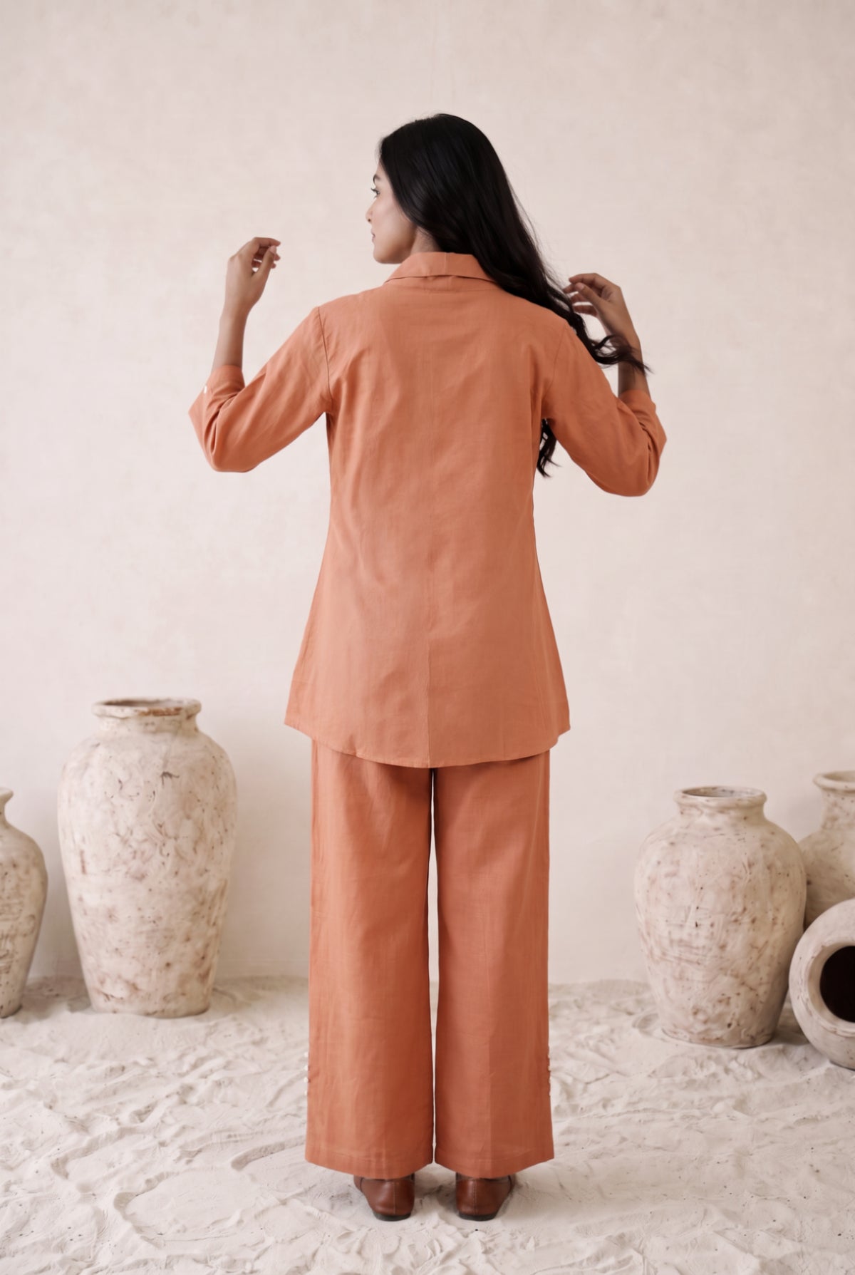 Peach Bloom Embroidered Cotton Co-ord Set
